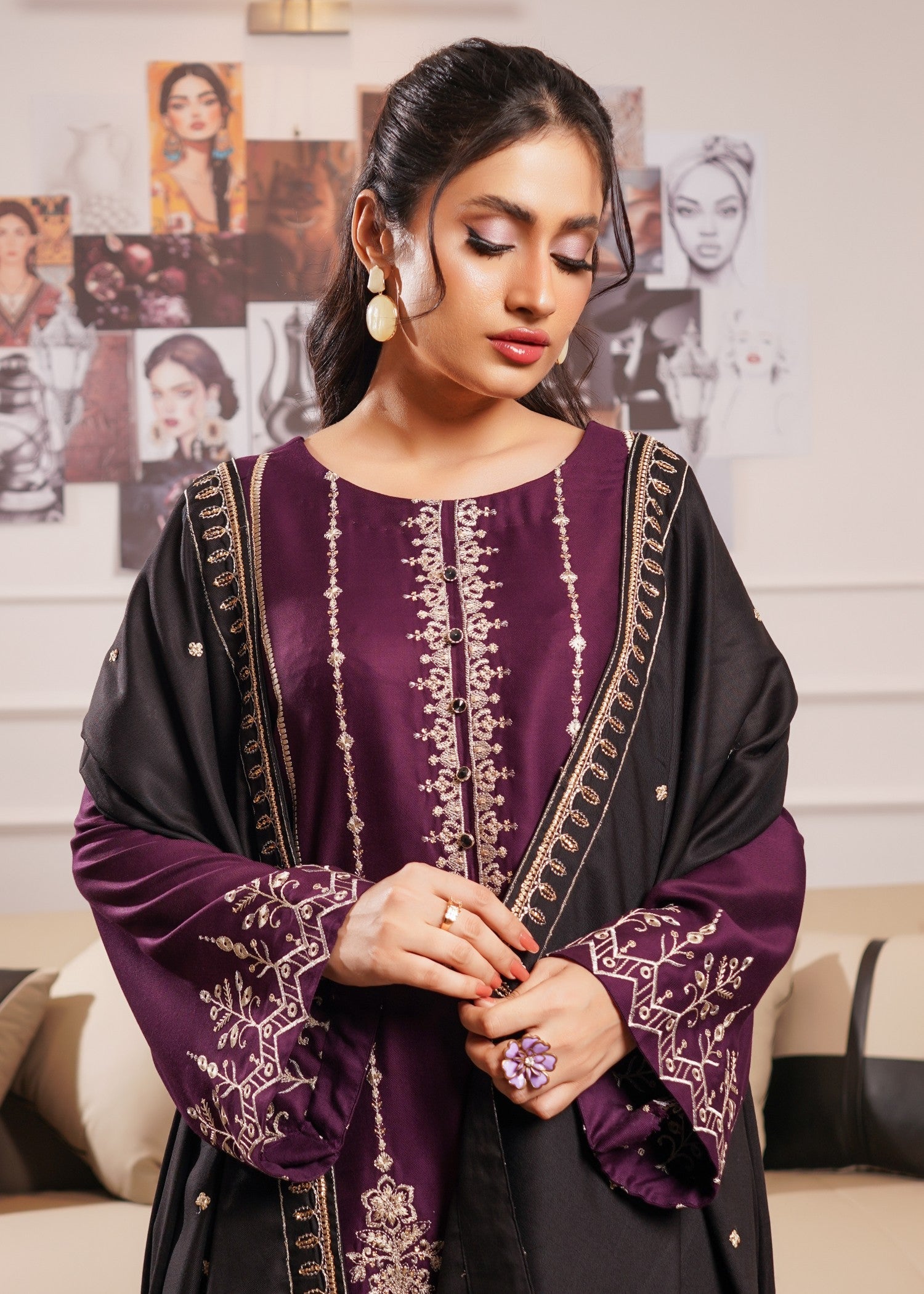 twill viscose Kurta Set in Purple