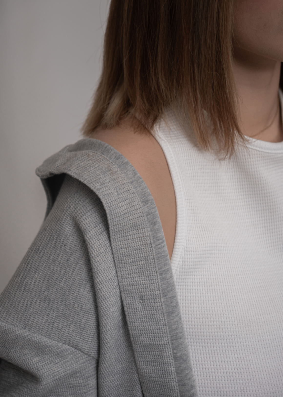 fleece jersey knit Top in White