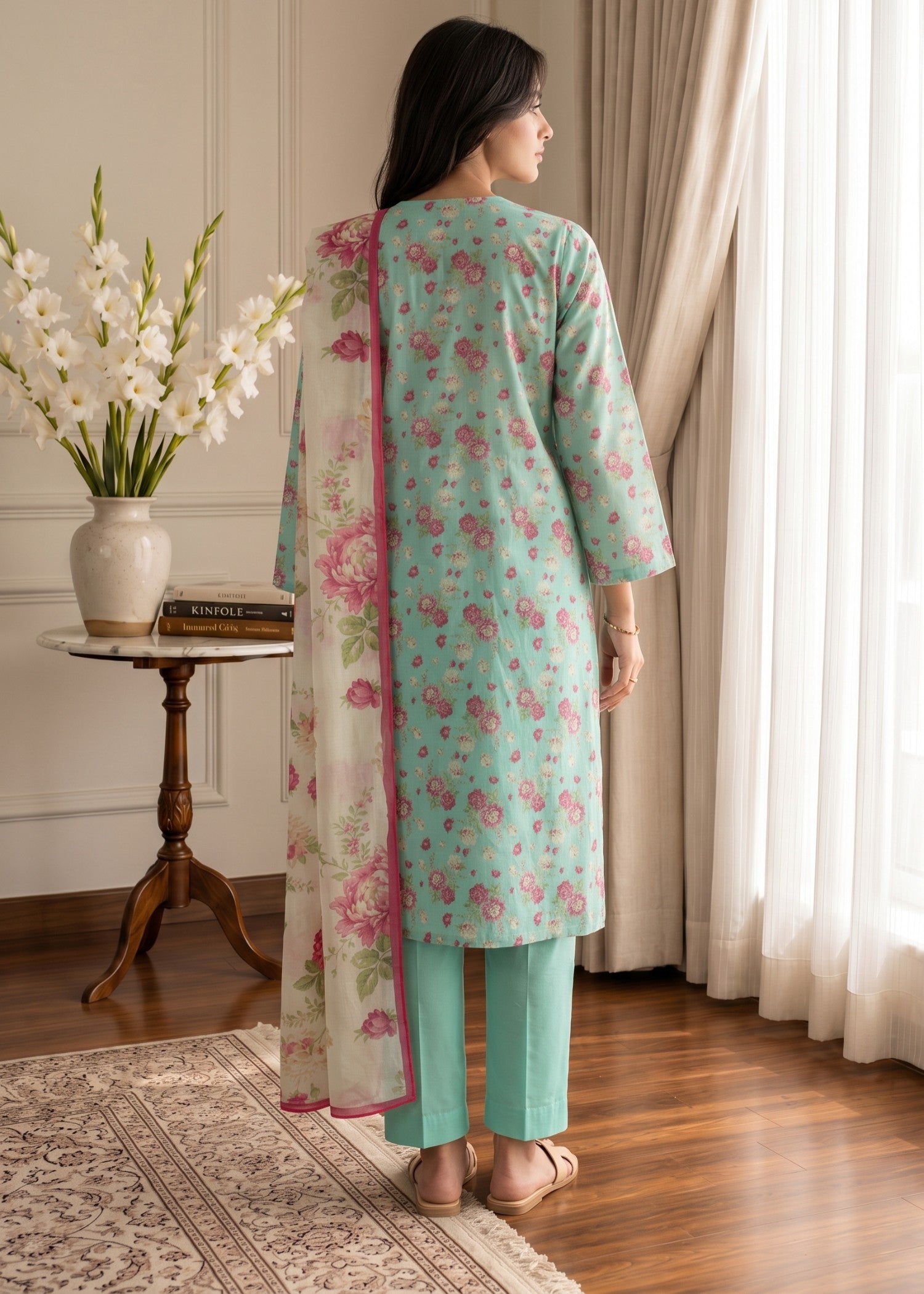 lawn Kurta Set in Aquamarine
