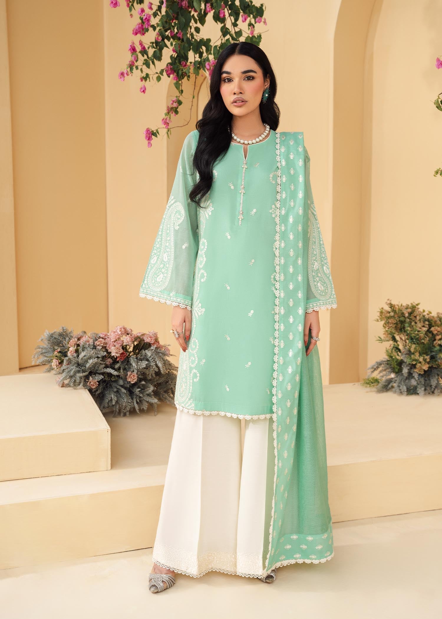 cotton net Kurta Set in Green