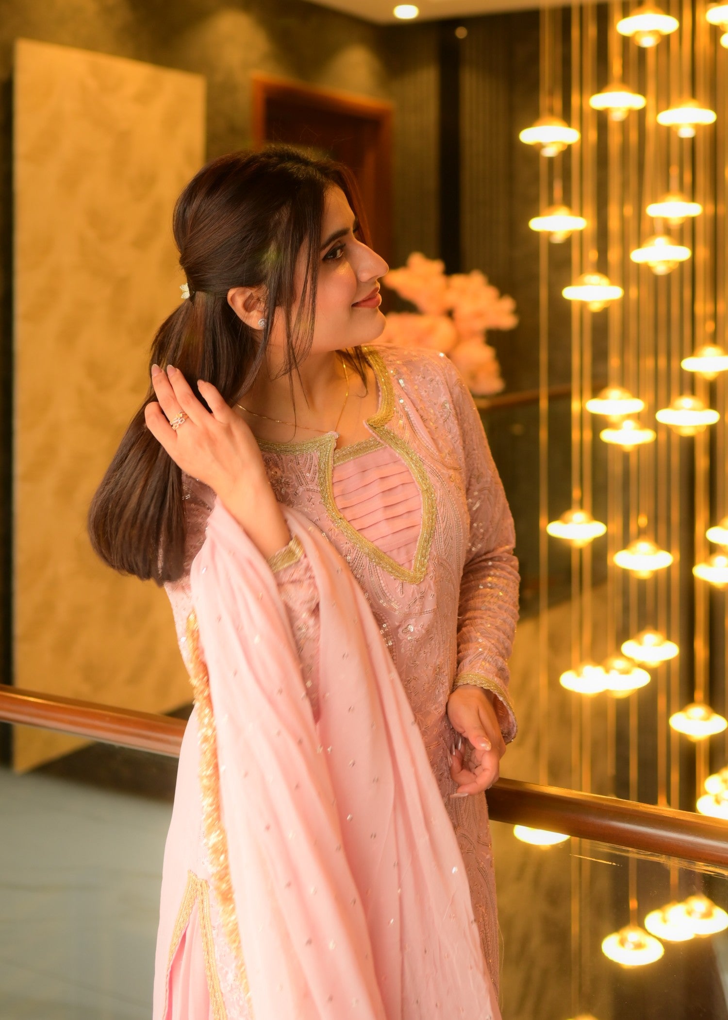 bemberg crinkle chiffon Sharara in Pink