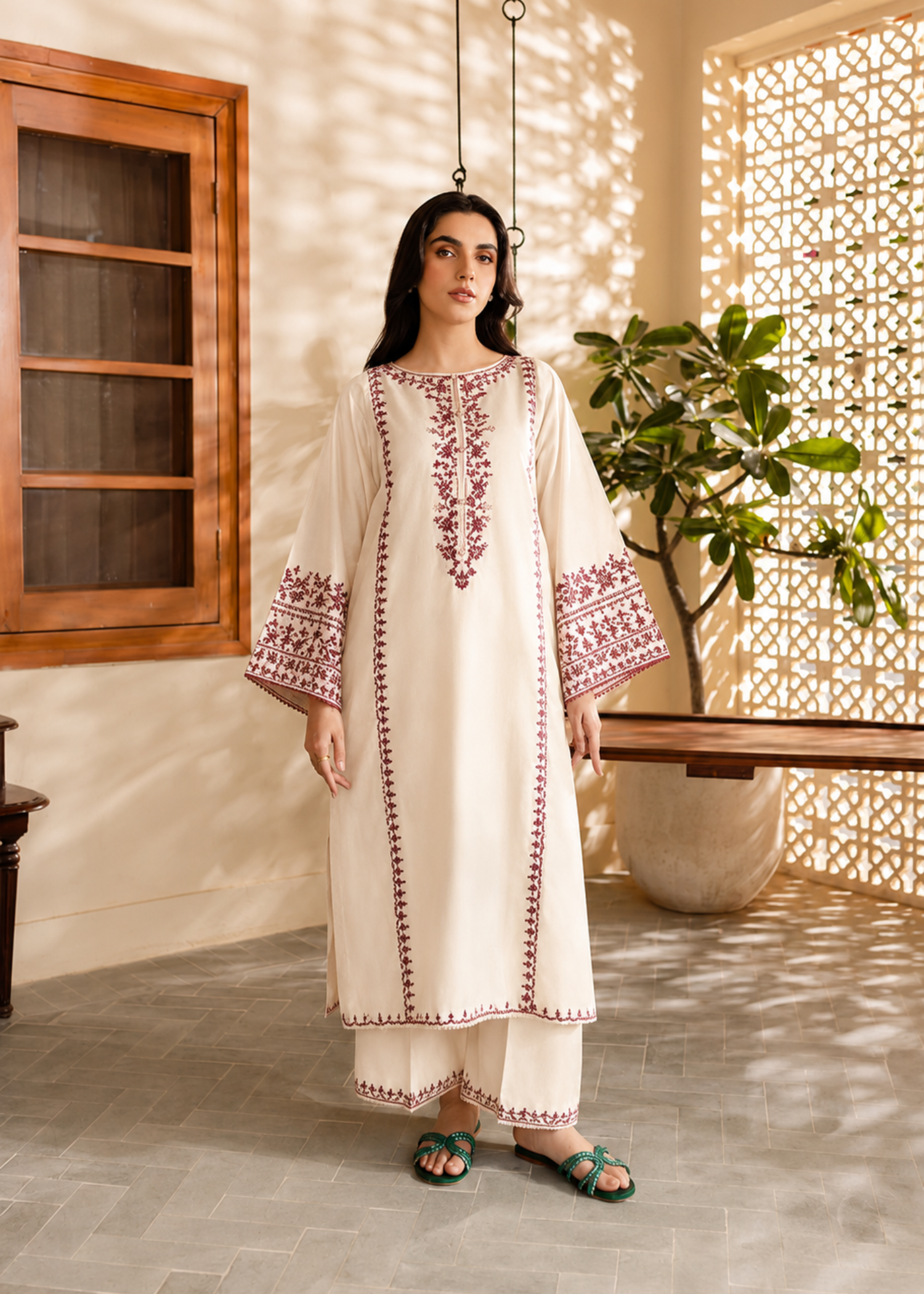 linen Kurta Set in Ivory