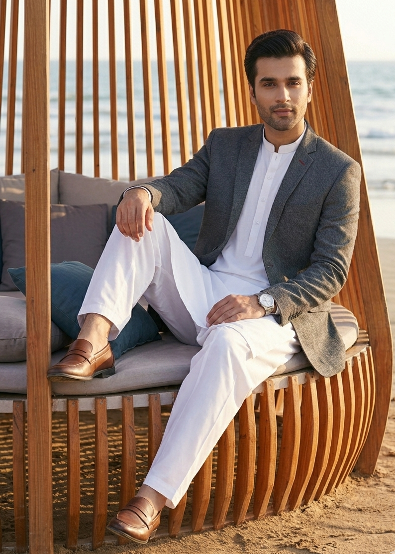 wool Blazer in Grey by Dulha Fashion House