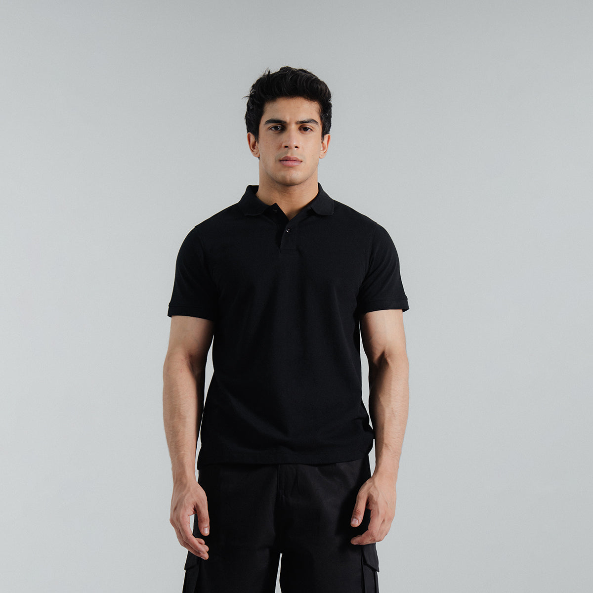 cotton dobby Polo Shirt in Charcoal black