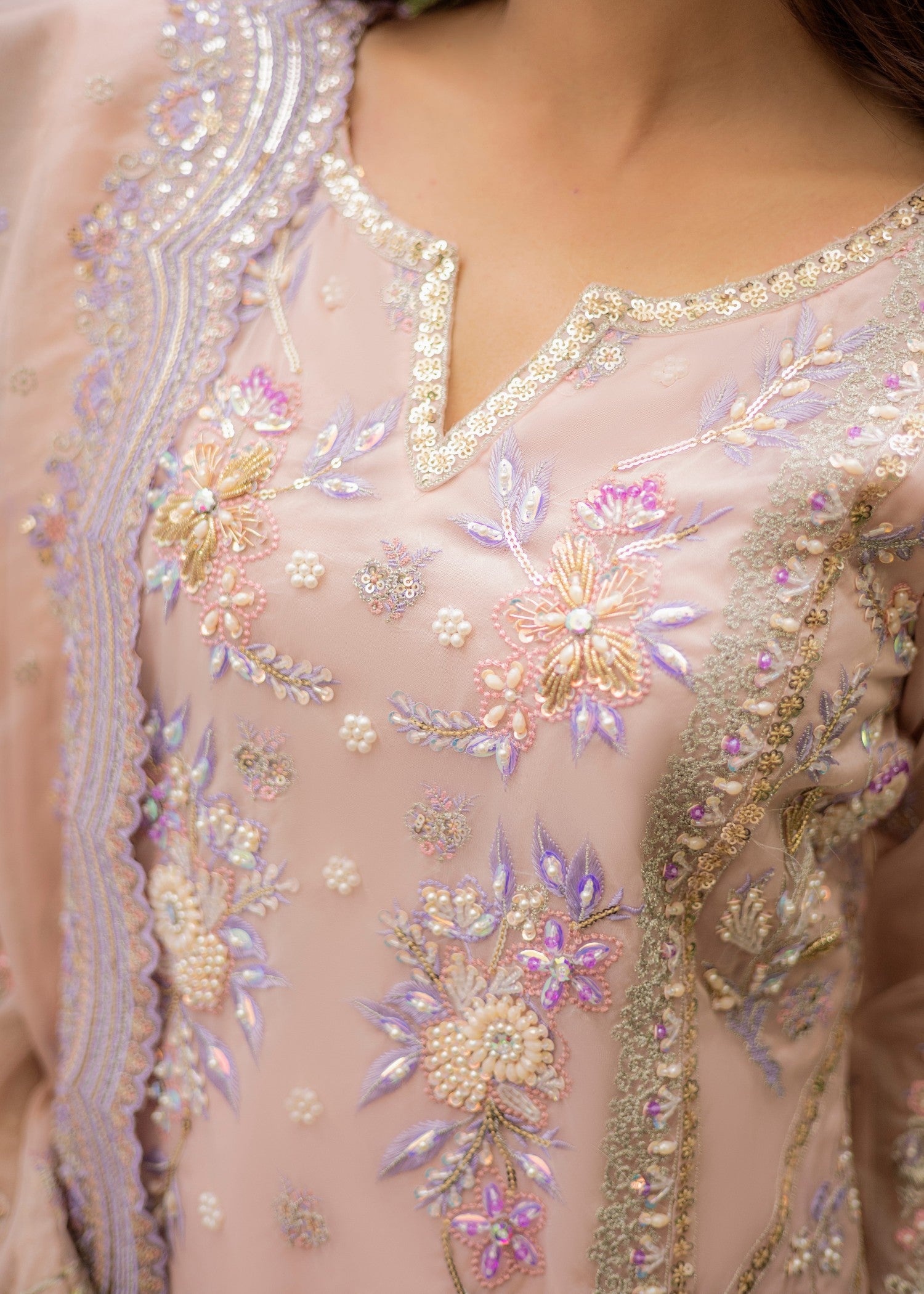 korean raw silk Kurta Set in Pastel pink