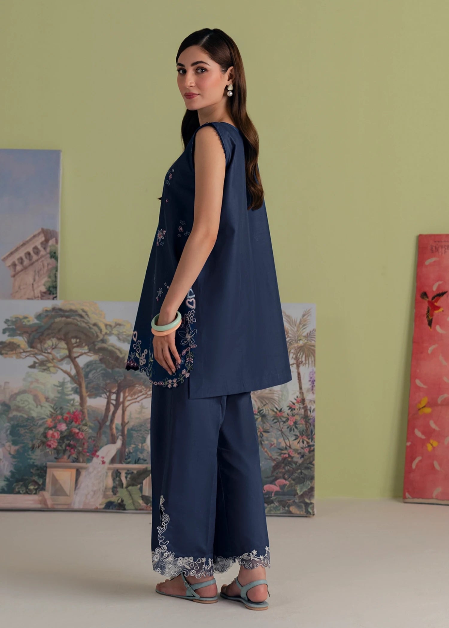 lawn cotton Kurta Set in Midnight blue