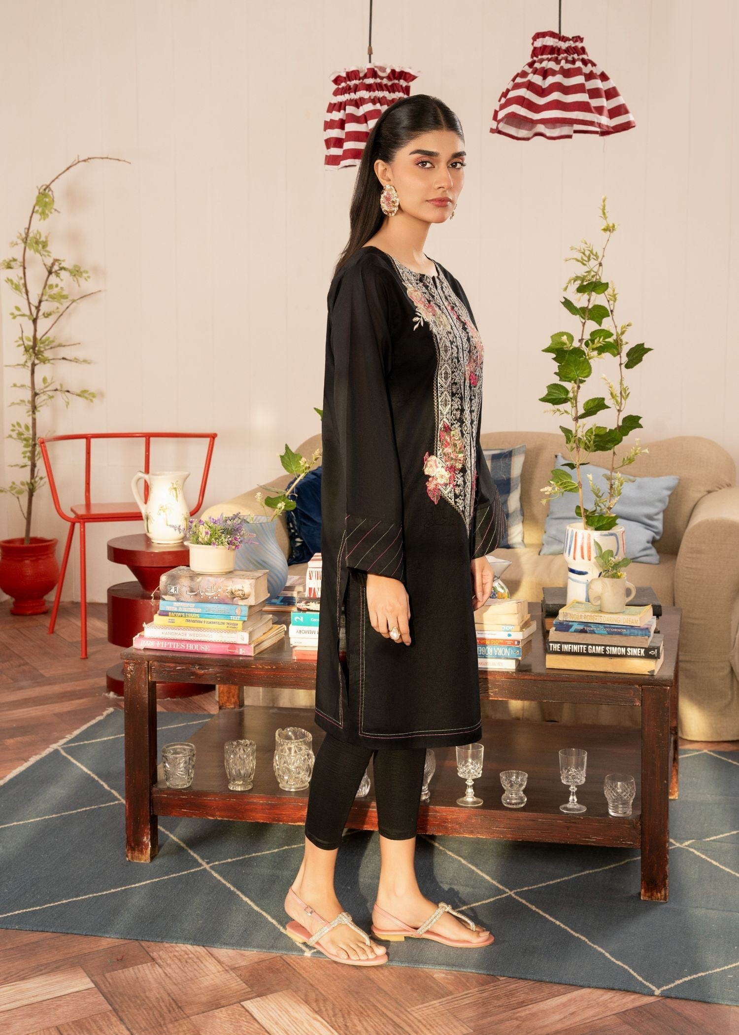 lawn Kurti in Black