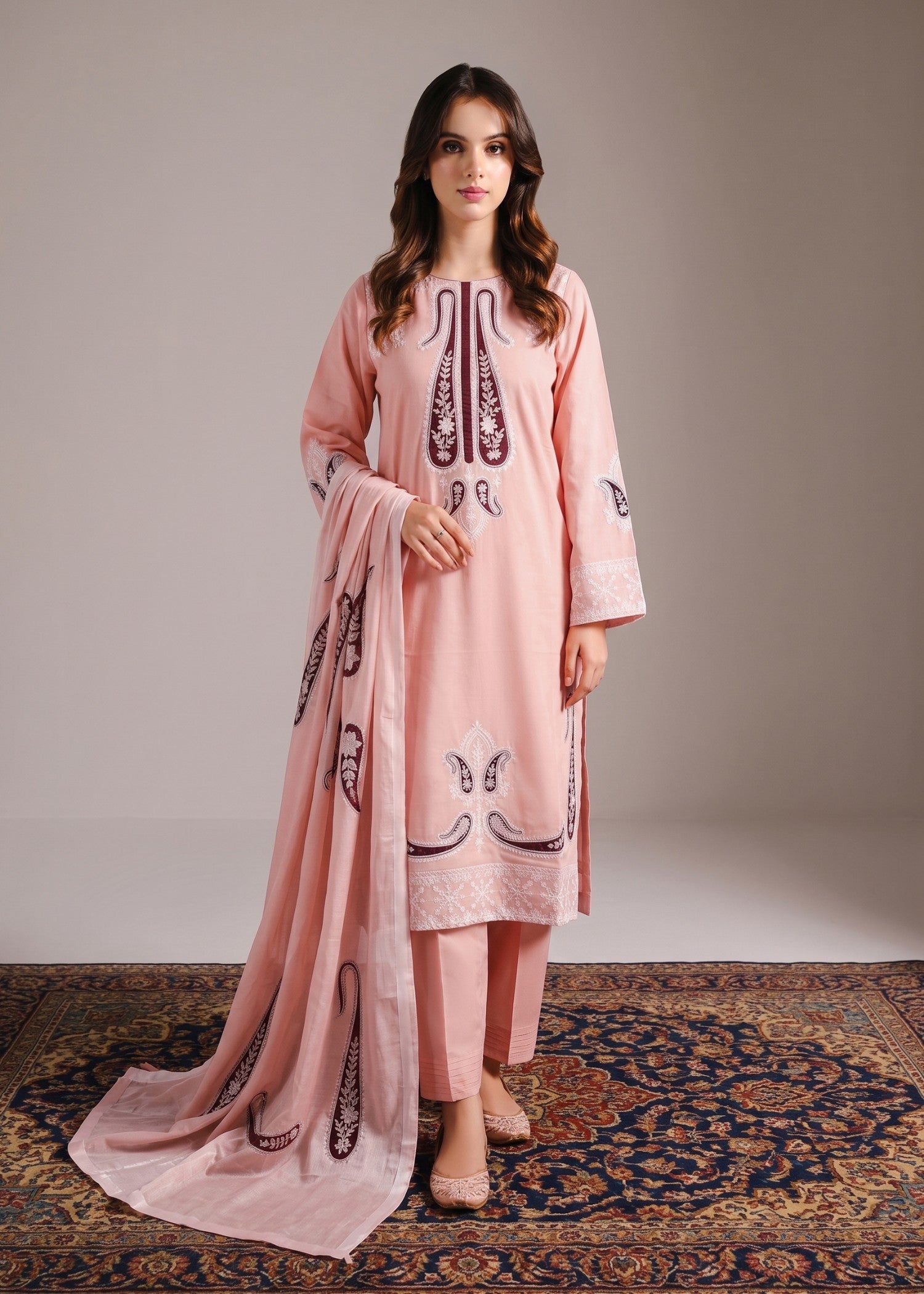 lawn cotton Kurta Set in Pink