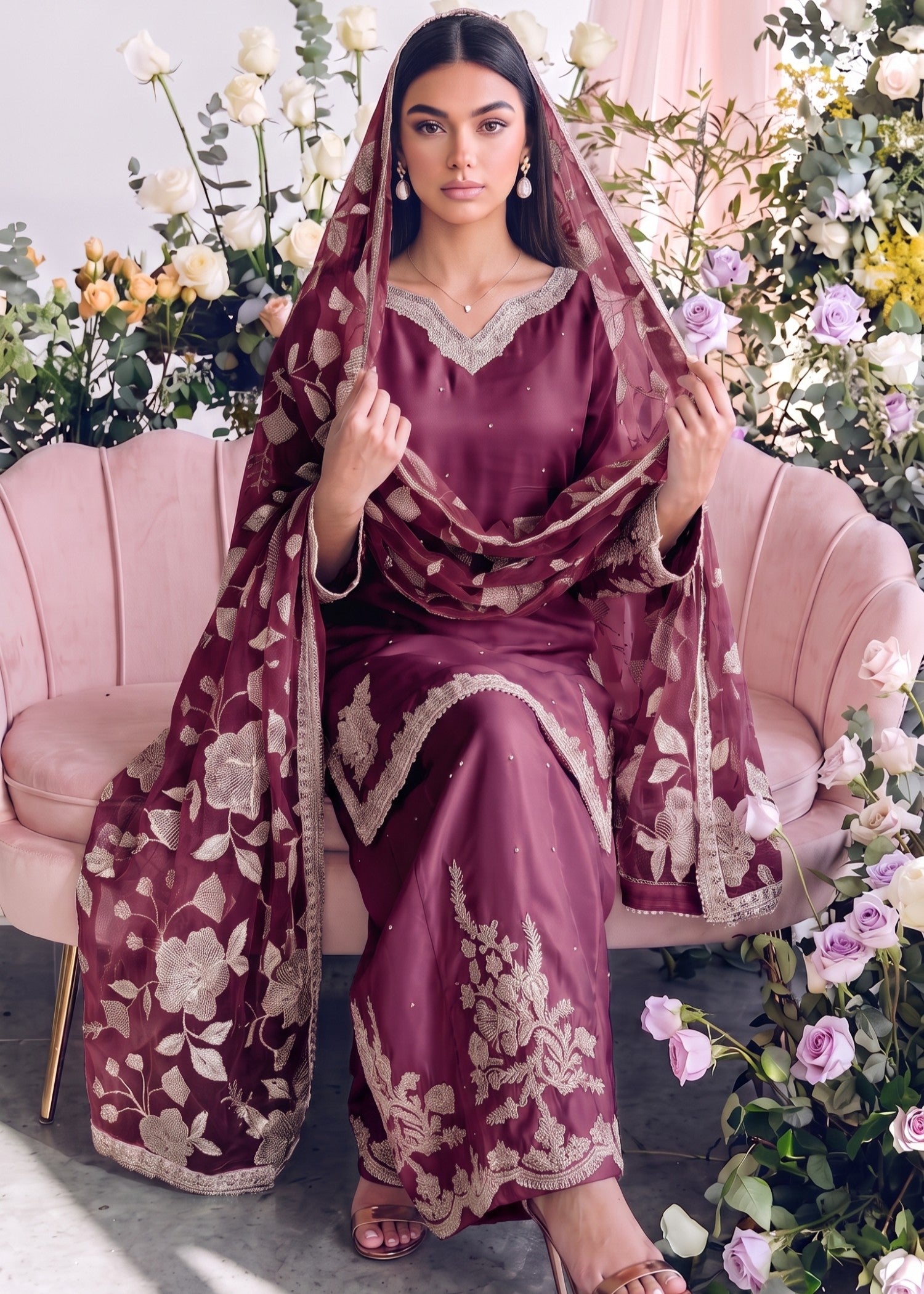 charmuse/shamooz Sharara in Maroon