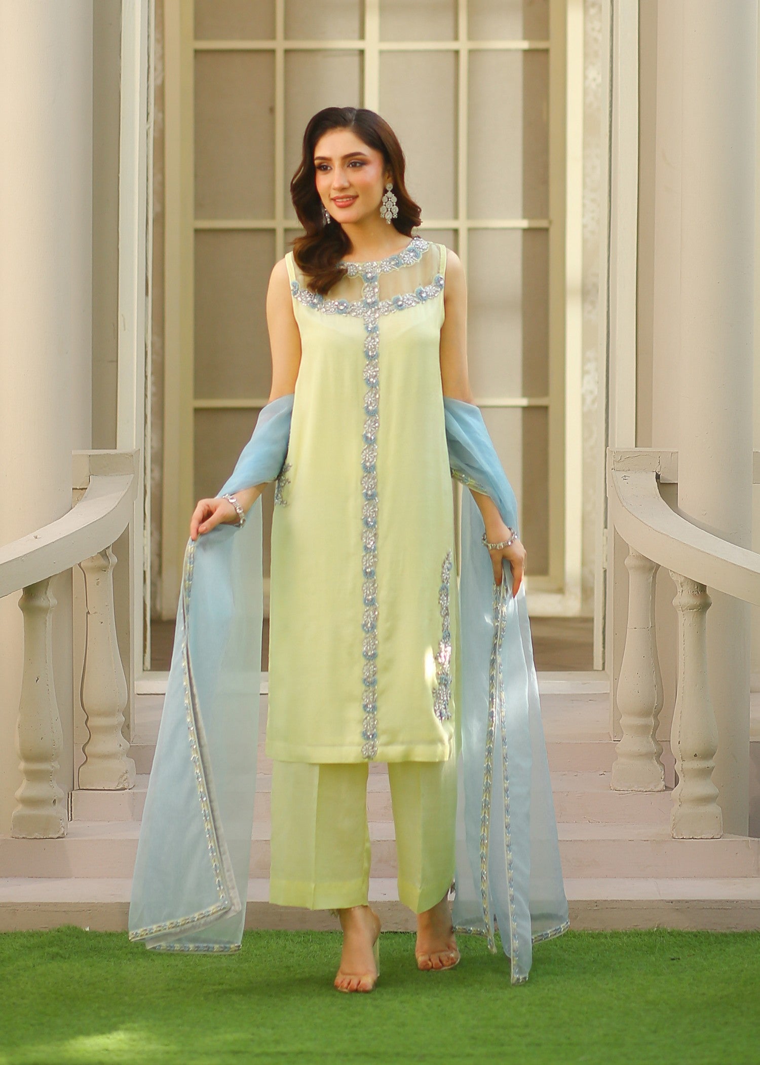 cotton silk Kurta Set in Lemon