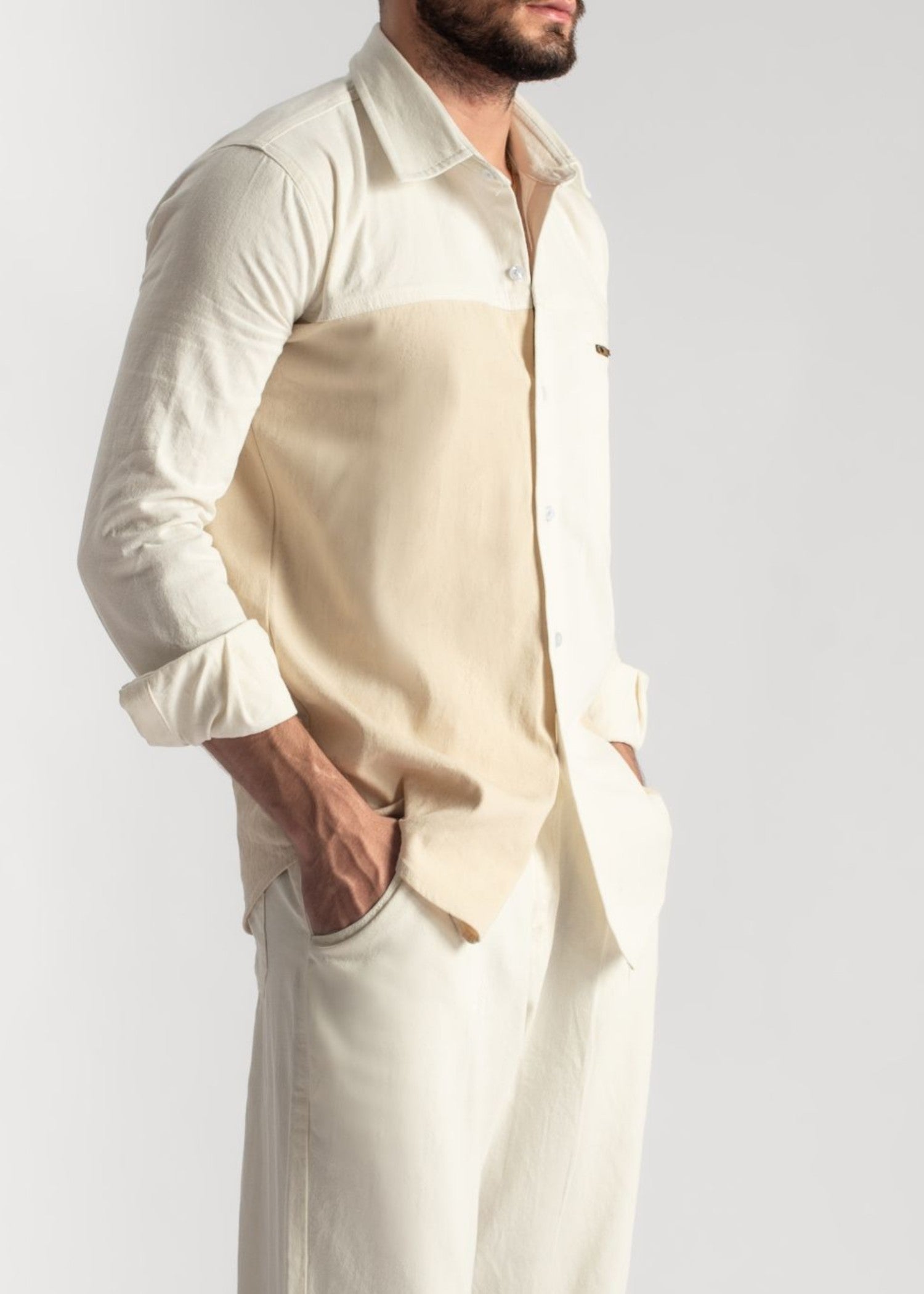 denim Casual Shirt in Beige, white