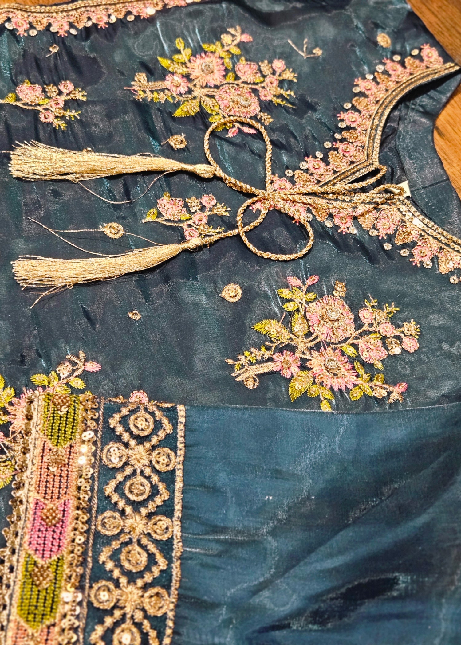 tissue silk Kurta Set in Teal