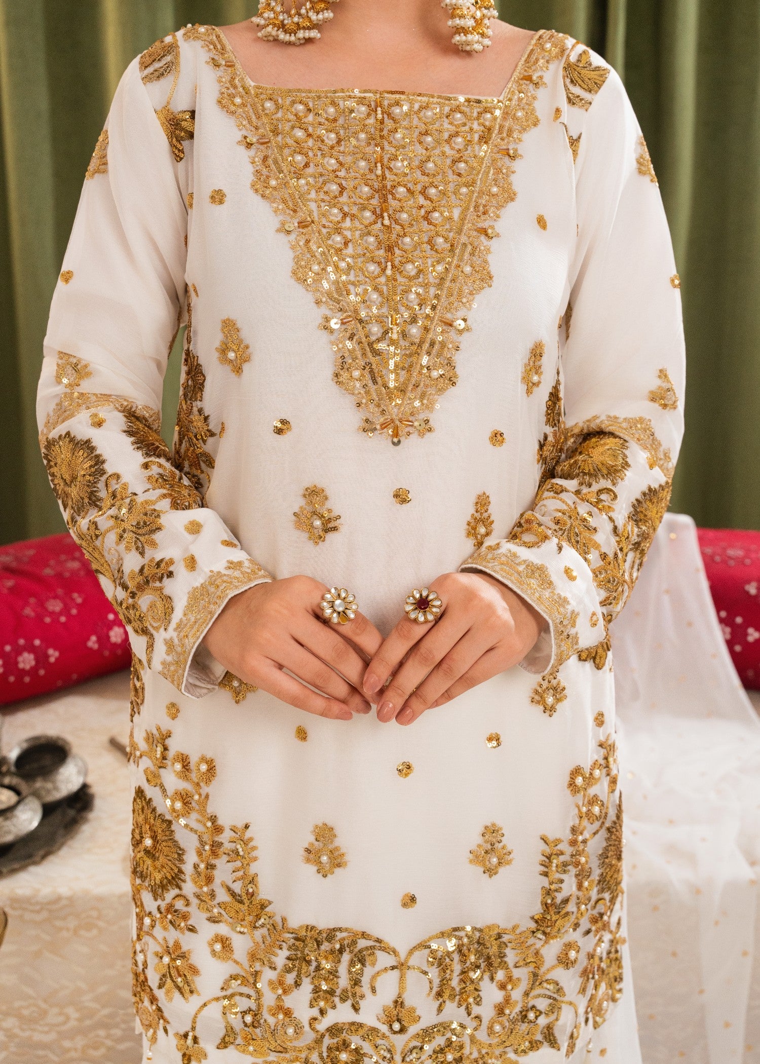 crinkle chiffon Lehenga in White