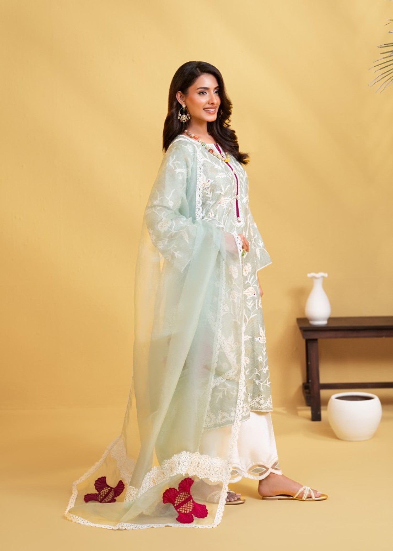 jacquard Kurta Set in Sage green