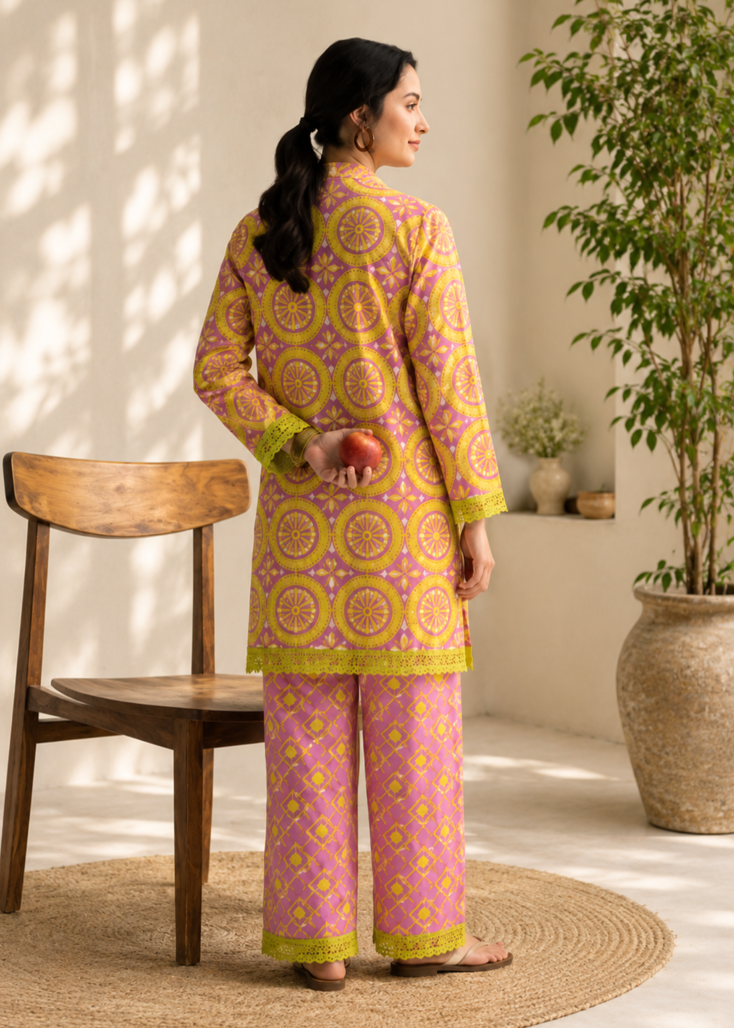 lawn Unstitched in Lemon, pink