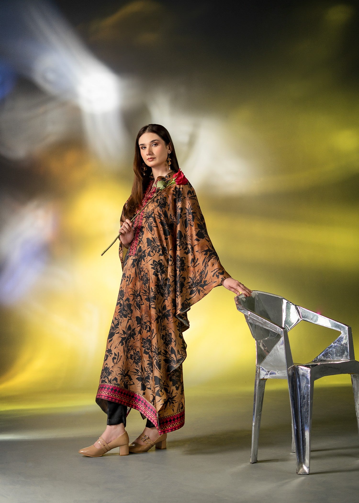 pk charmuse silk Kaftan in Cinnamon brown