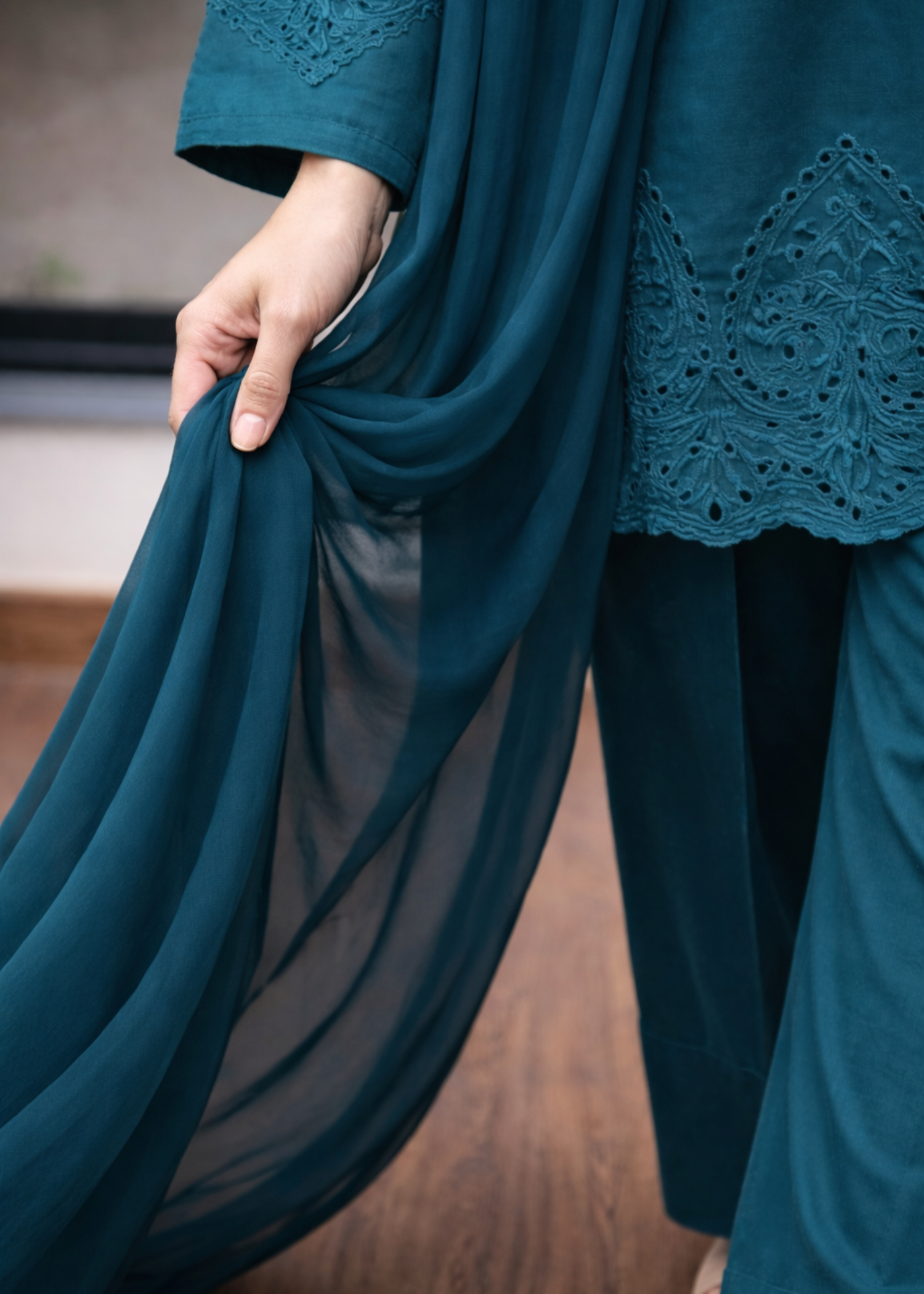 lawn cotton Kurta Set in Teal