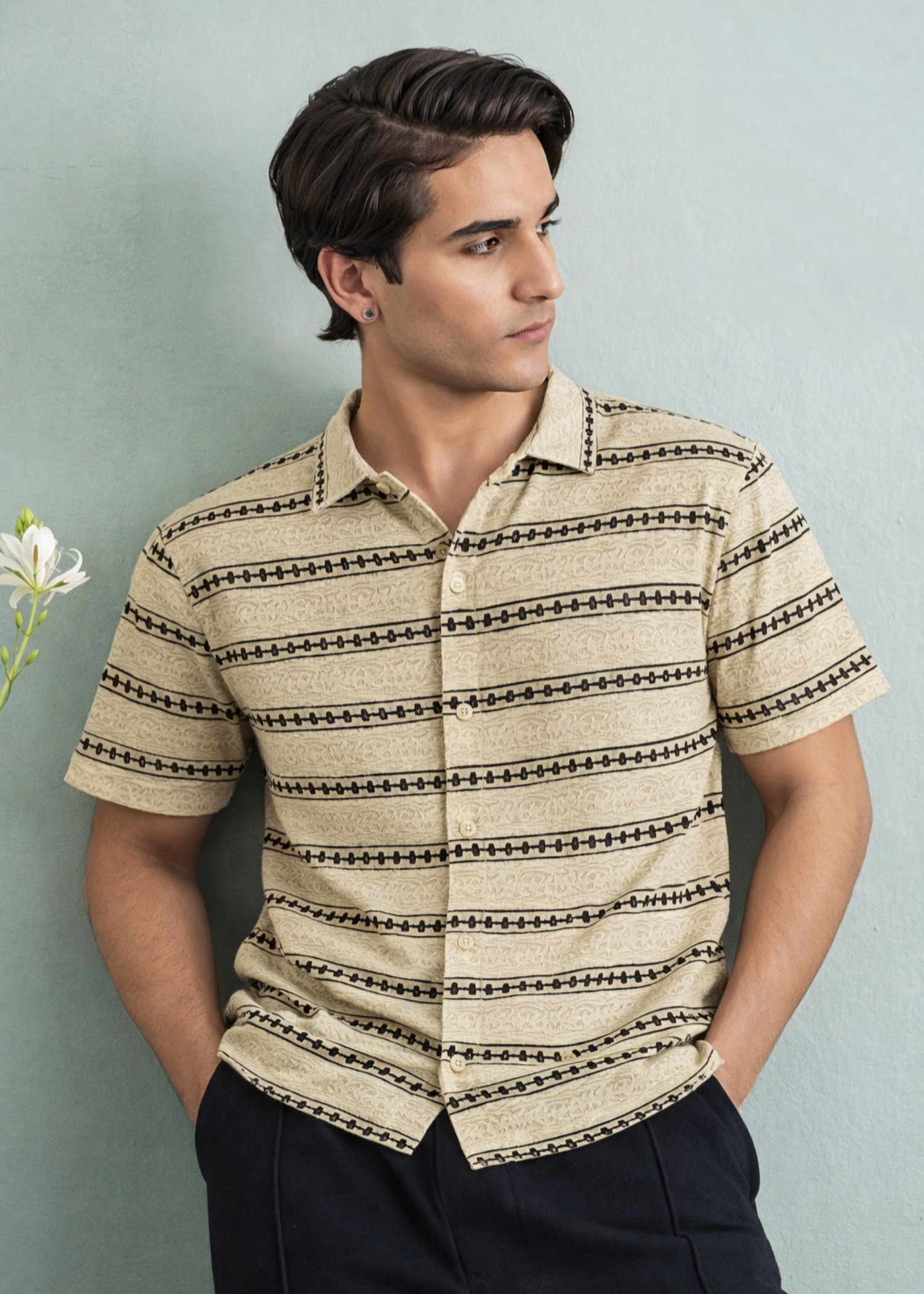 cotton Casual Shirt in Beige
