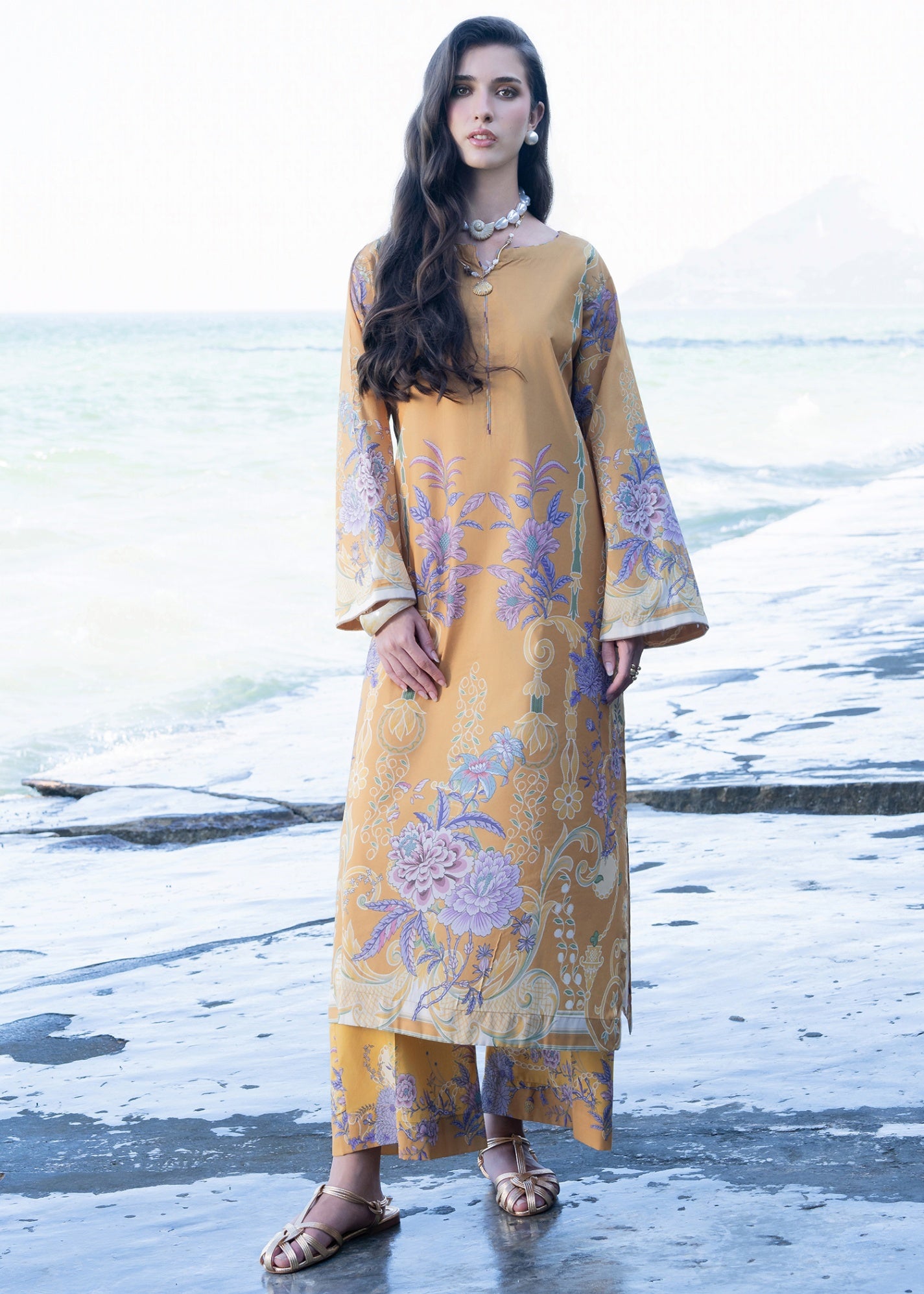 silk grip Kaftan in Saffron