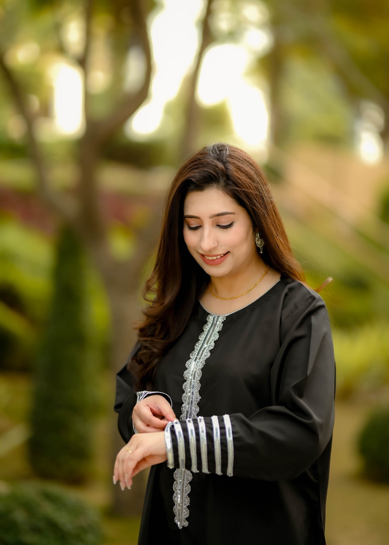 silk Kaftan in Jet black