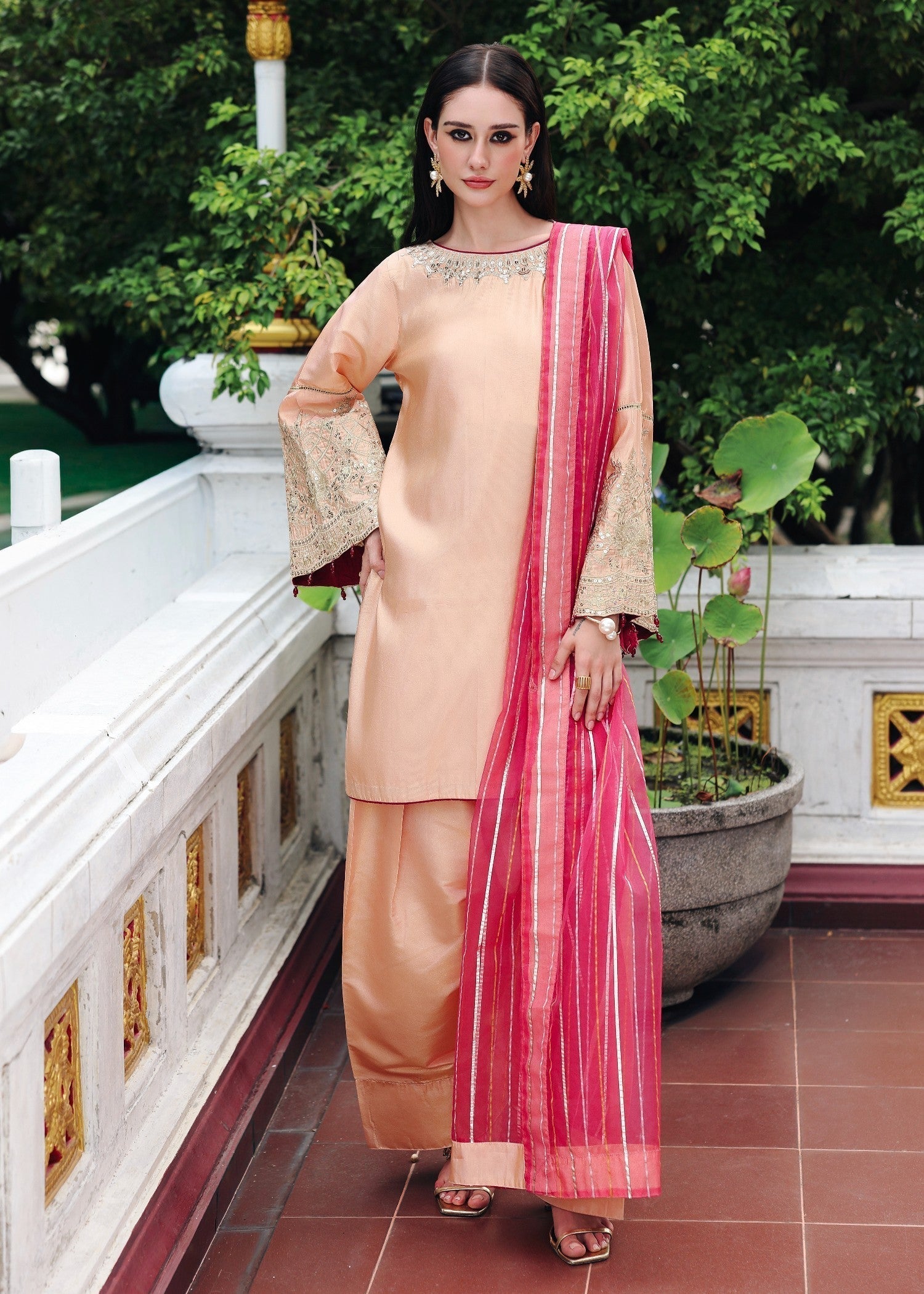 masuri Kurta Set in Peach orange