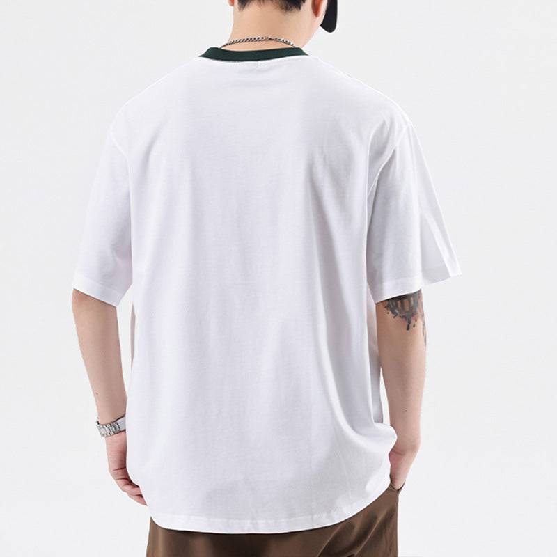 Simple Multicolor Printing Round Neck Short Sleeve T-shirt For Men