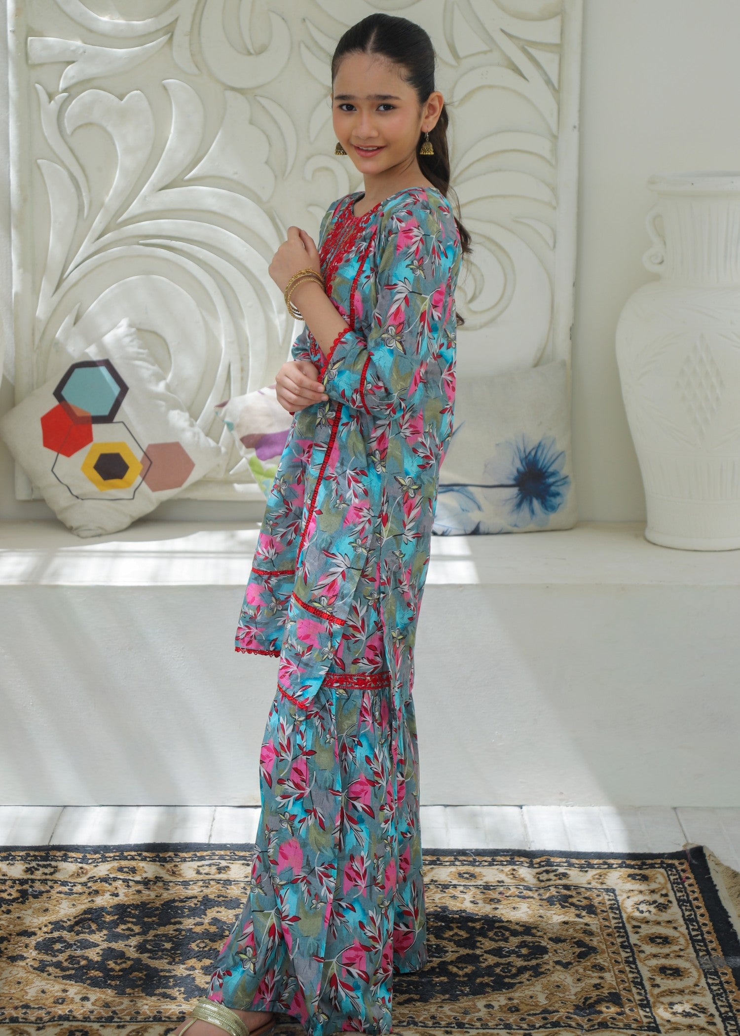 lawn Gharara in Multi