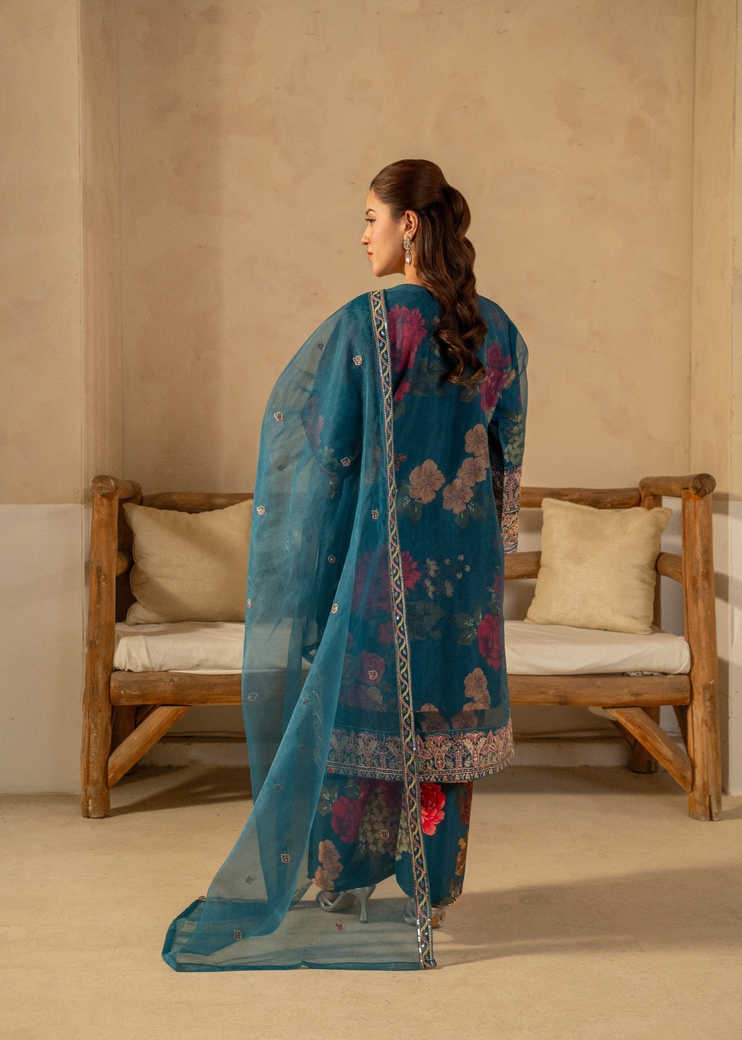 organza Kurta Set in Pine green