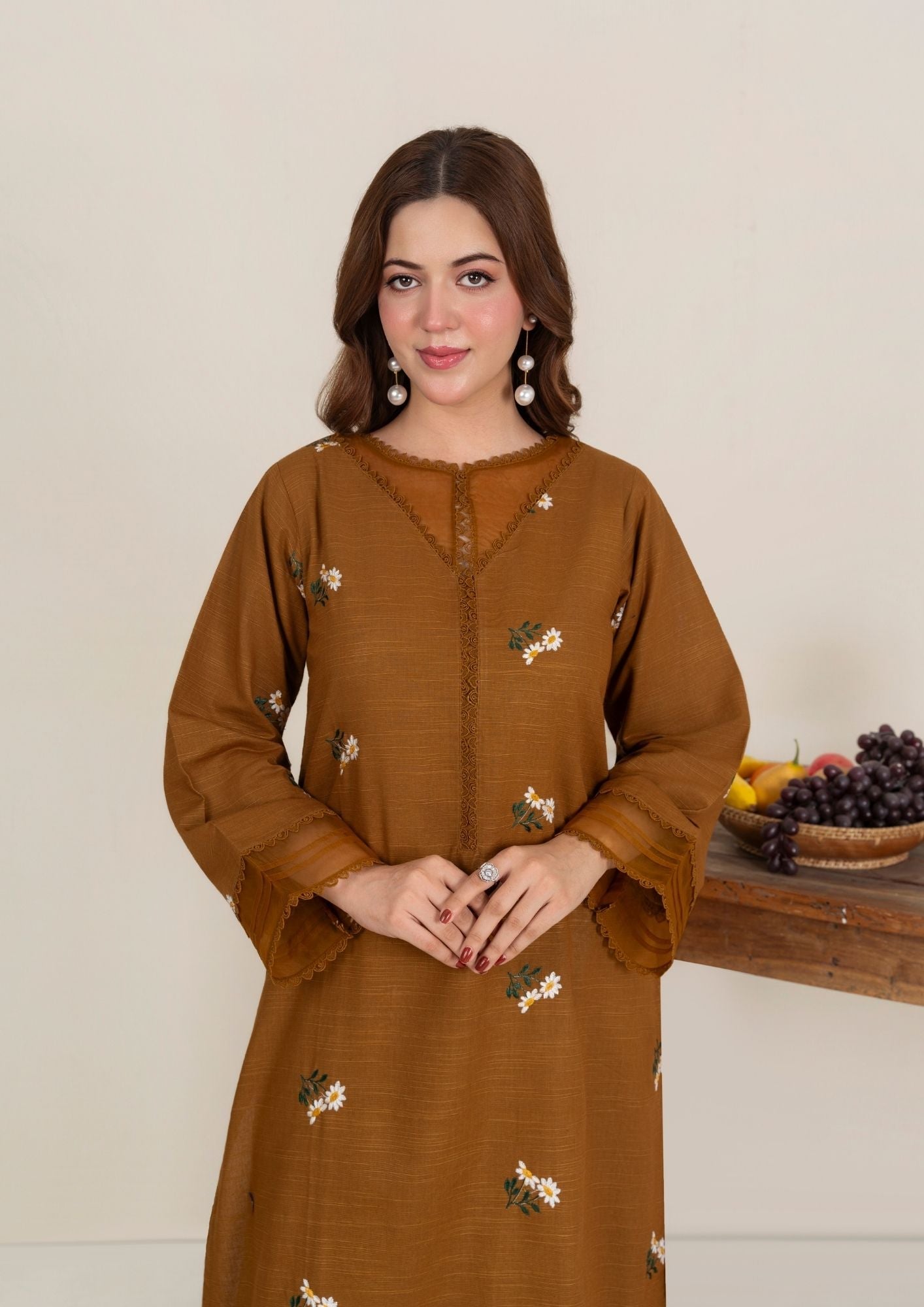 khaddar Kurta Set in Hazelwood brown