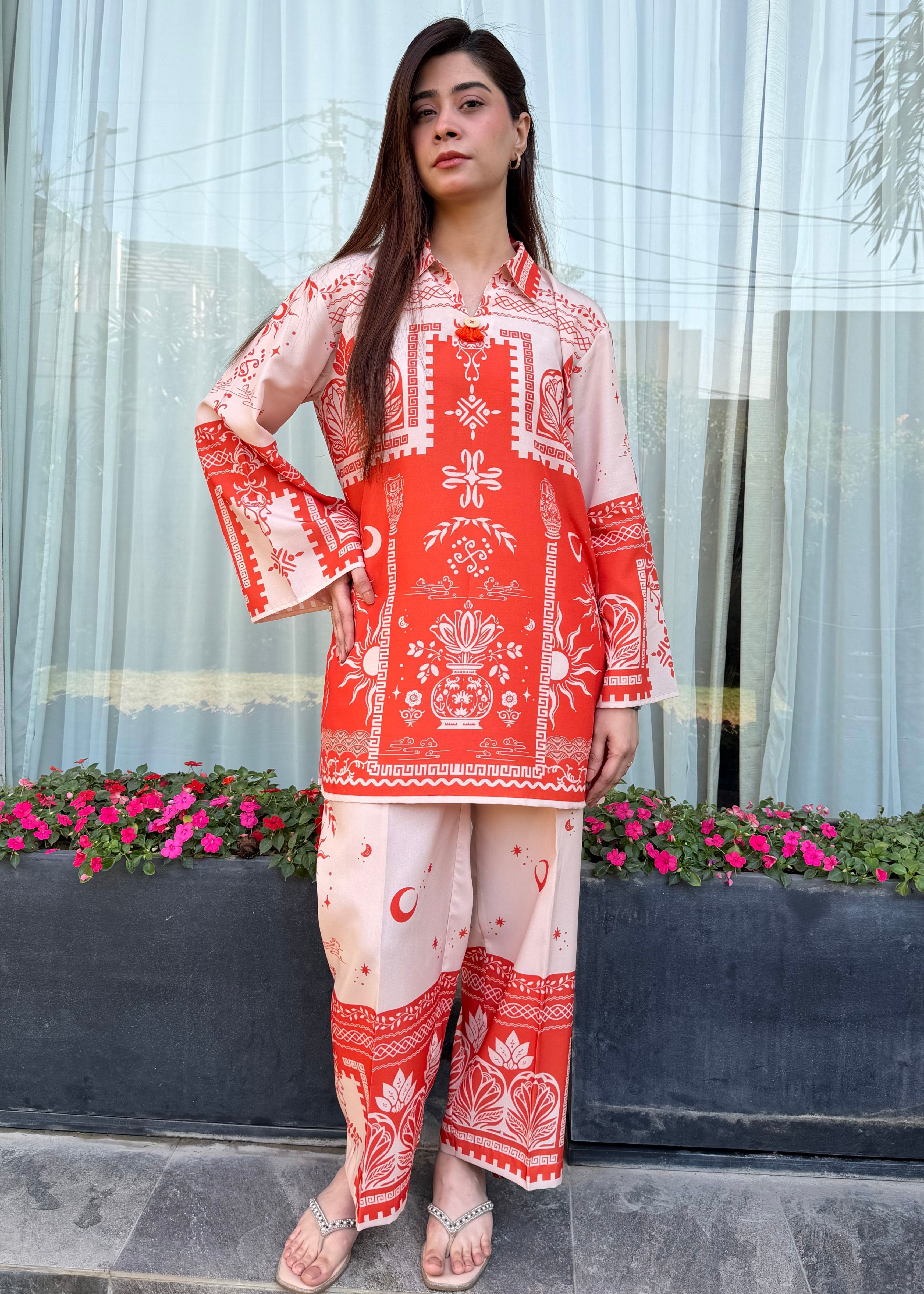 arabic lawn Co ord Sets in Orange