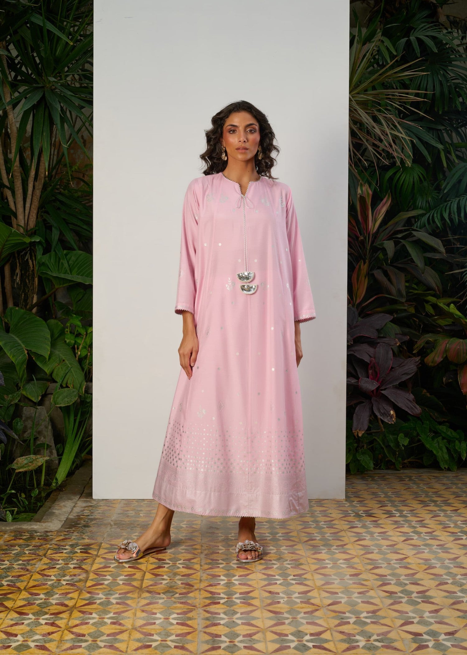 cotton silk Anarkali in Pink