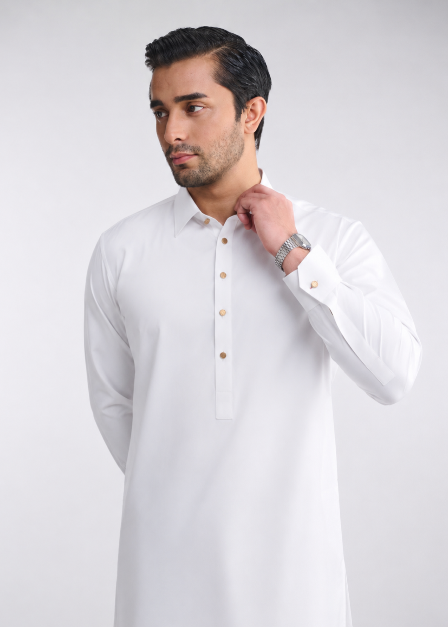 cotton Shalwar Kameez in White by 7ByImran