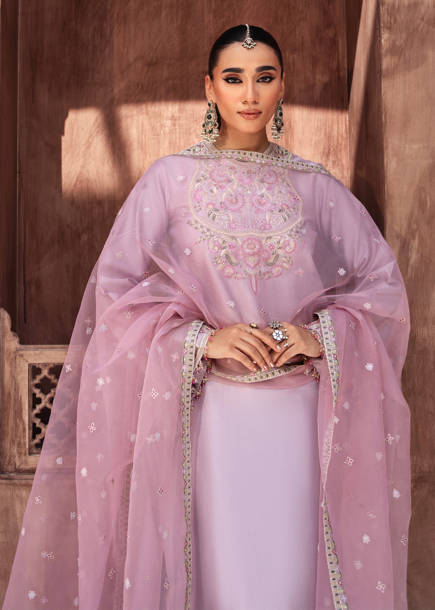 tussar silk Kurta Set in Lavender pink