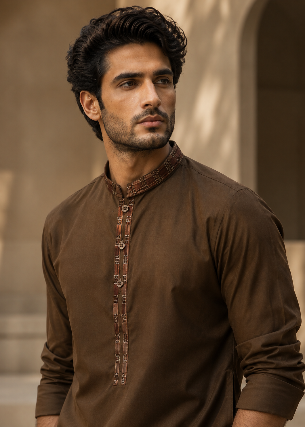 wash & wear Kurta Set in Coffee brown
