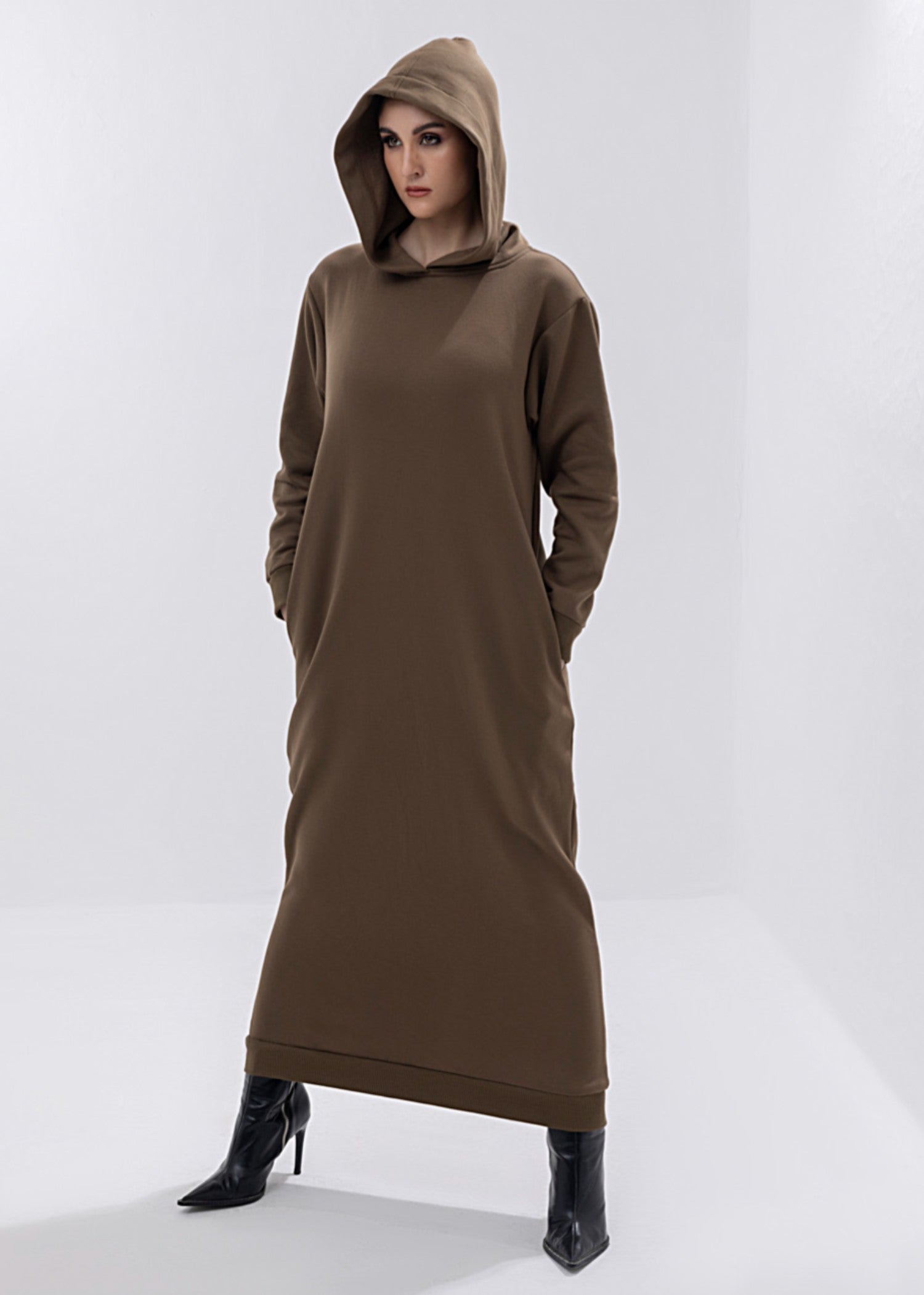 fleece Dress in Coffee brown