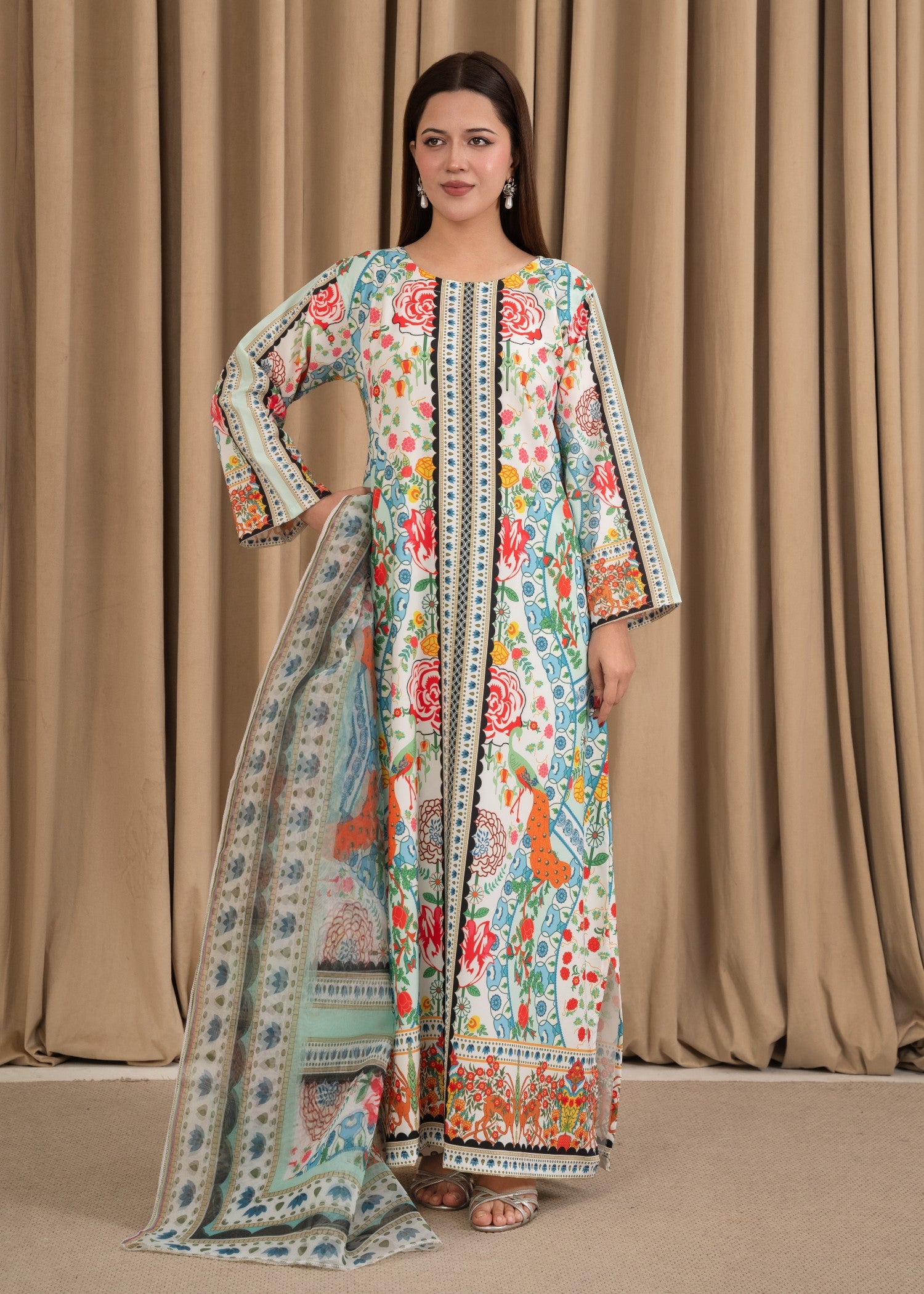 silk crepe Kurta Set in White