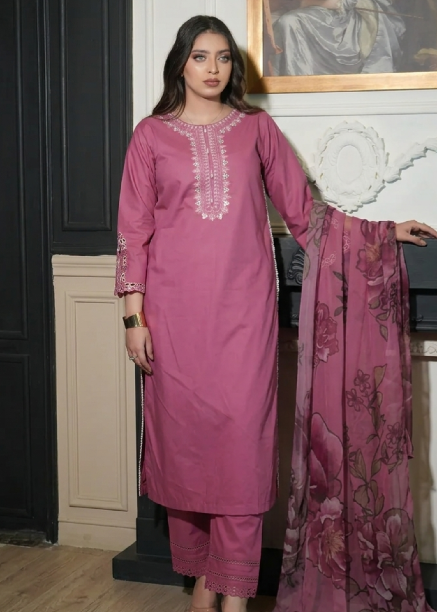 lawn cotton Kurta Set in Mulberry