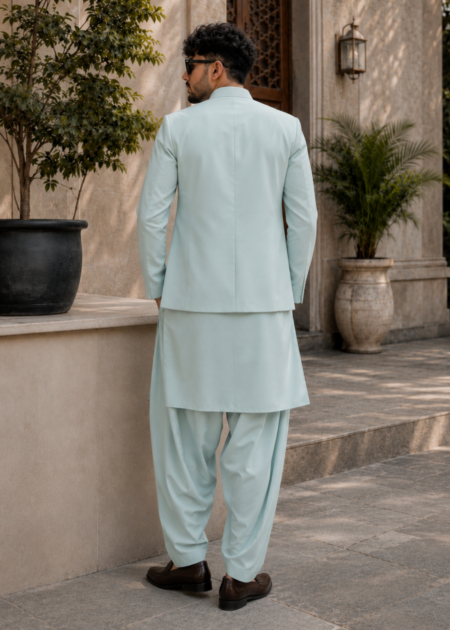wash & wear Prince Coat in Mint green