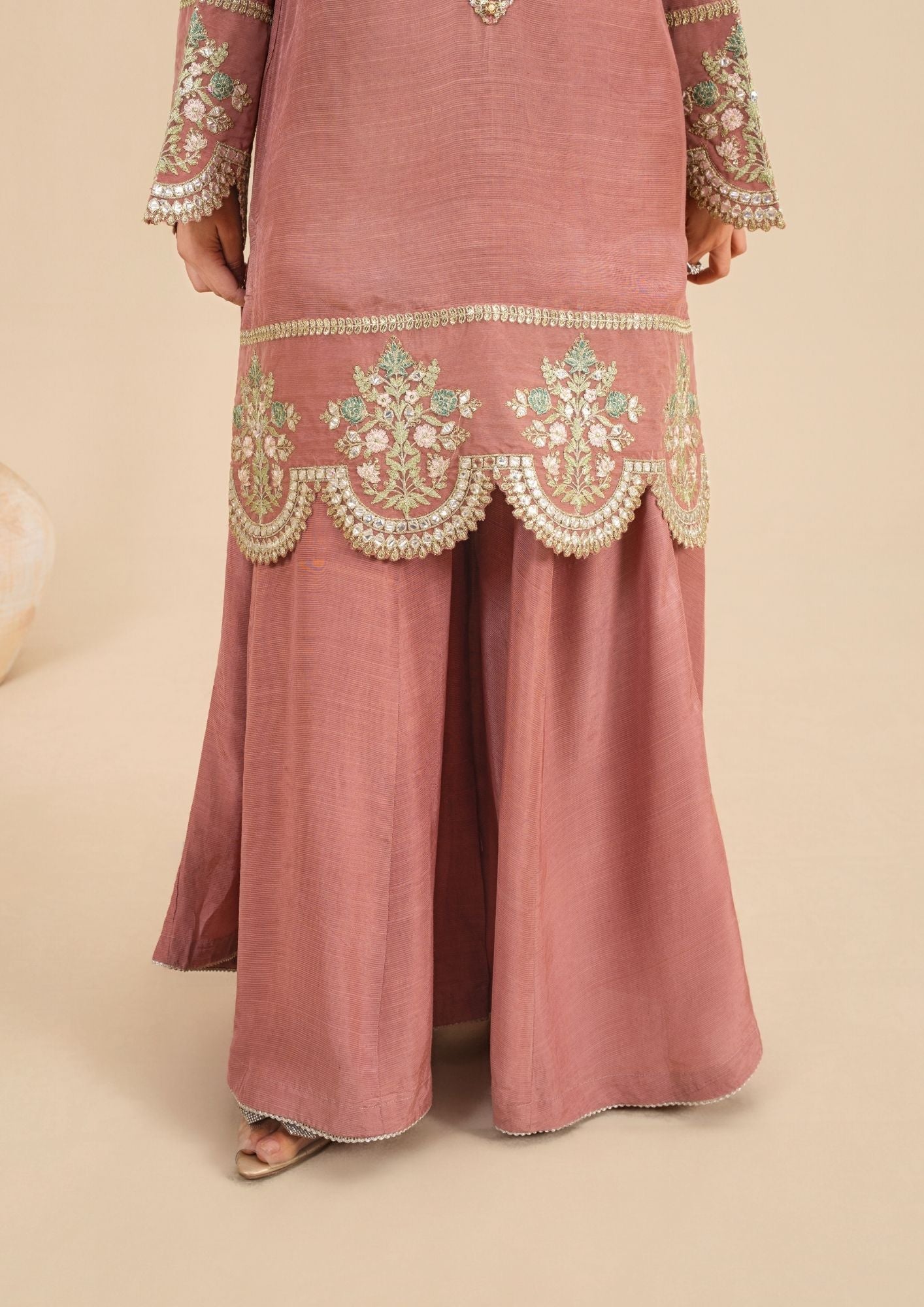 viscose raw silk Sharara in Tea rose pink