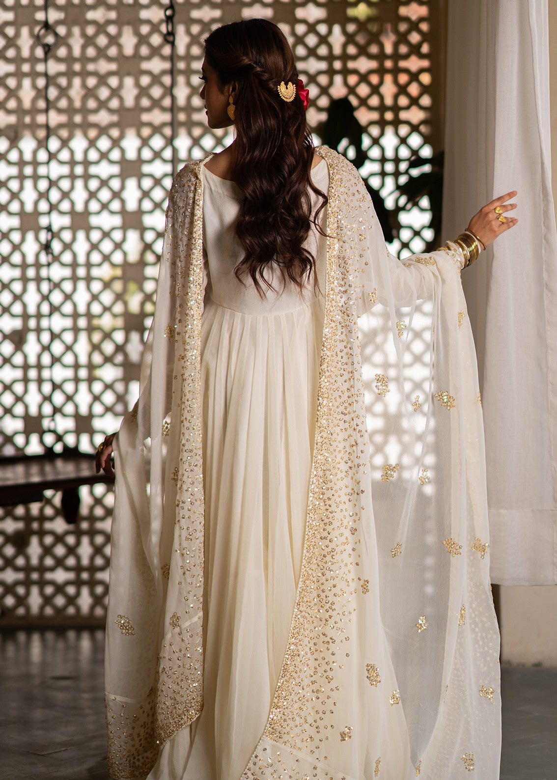 bemberg crinkle chiffon Pishwas in Eggshell