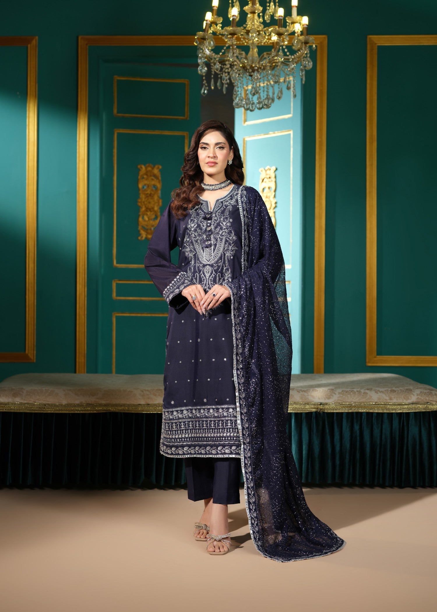 cambric cotton Kurta Set in Navy blue