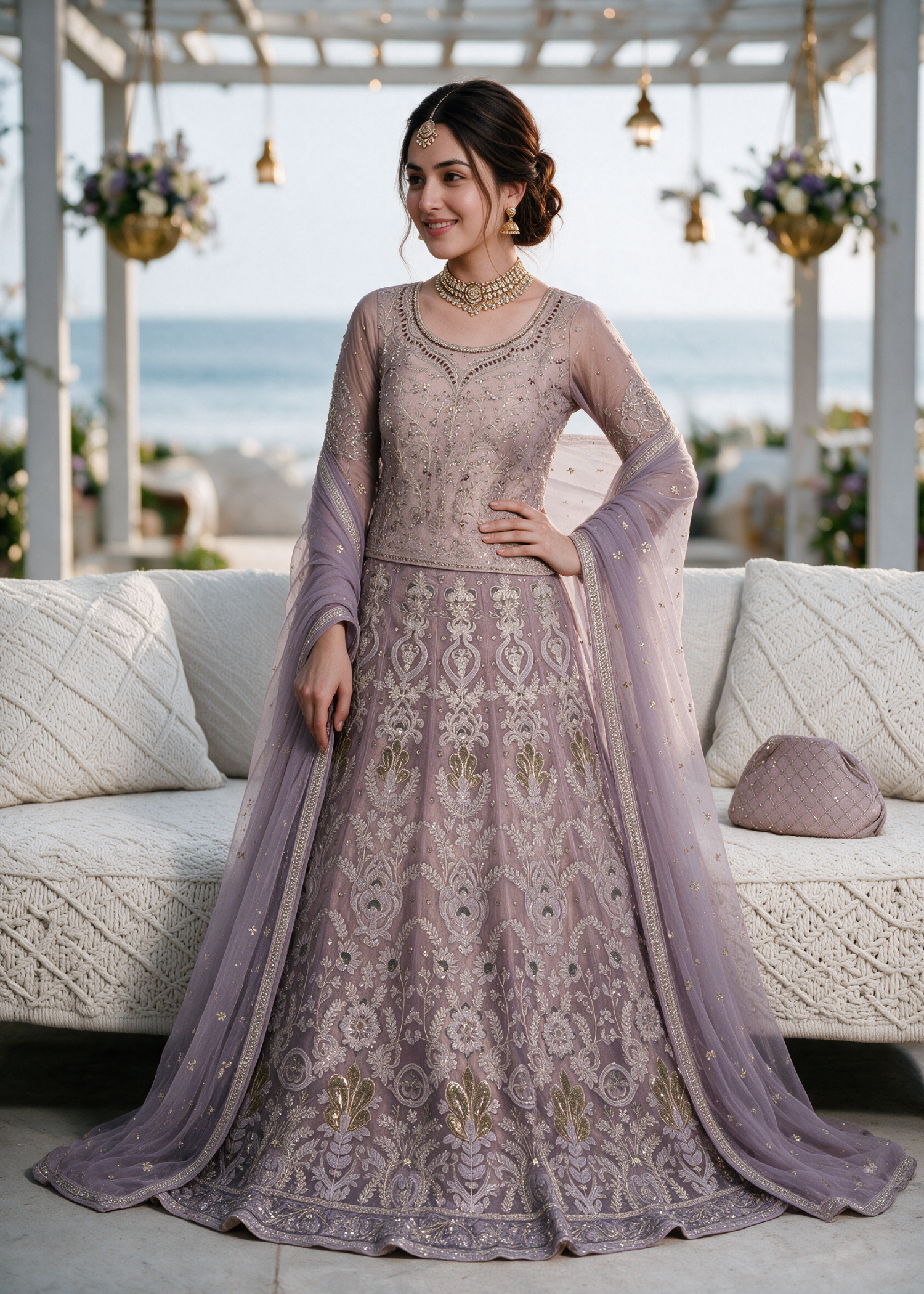 net Lehenga in Wisteria