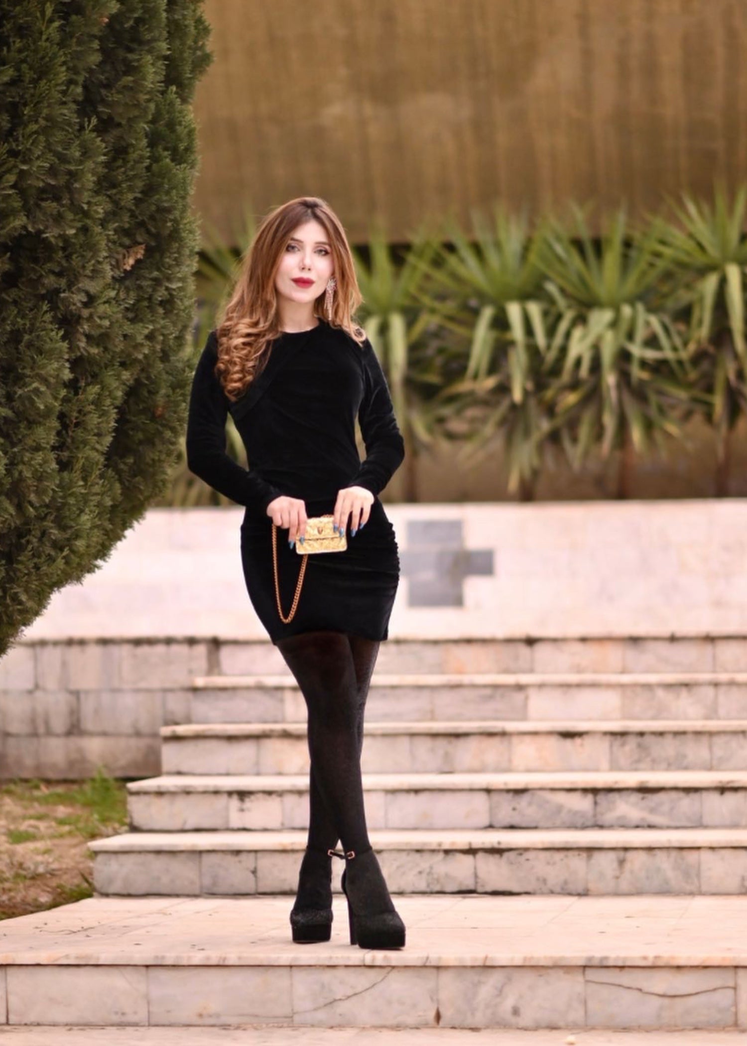 chinese micro velvet 9000 Dress in Black