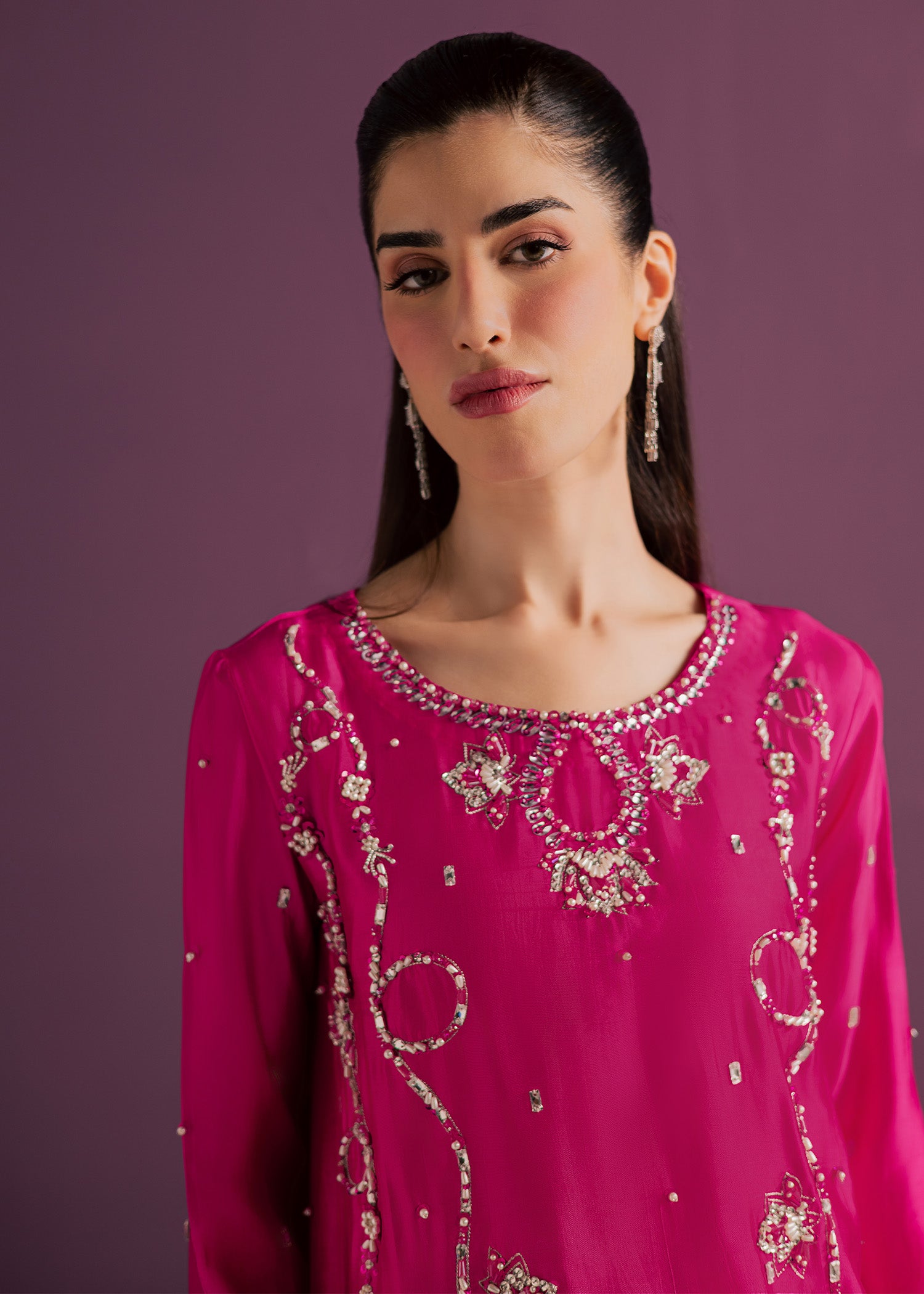 tussar silk Kaftan in Hot pink