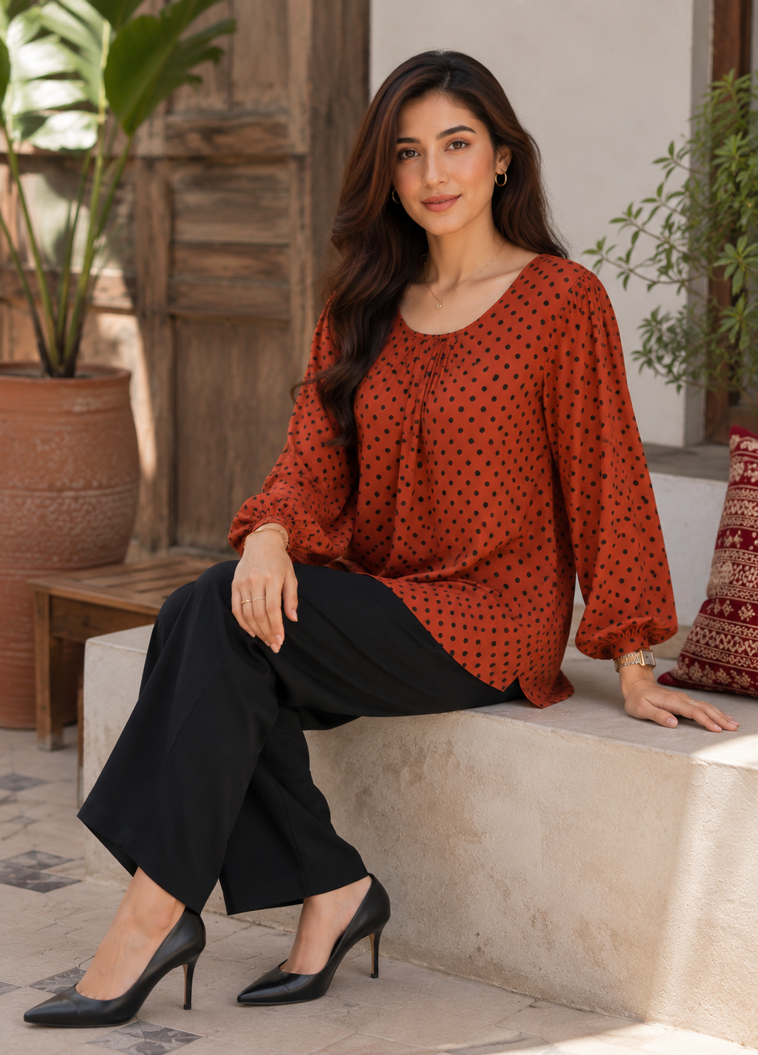 chiffon Top in Rust orange