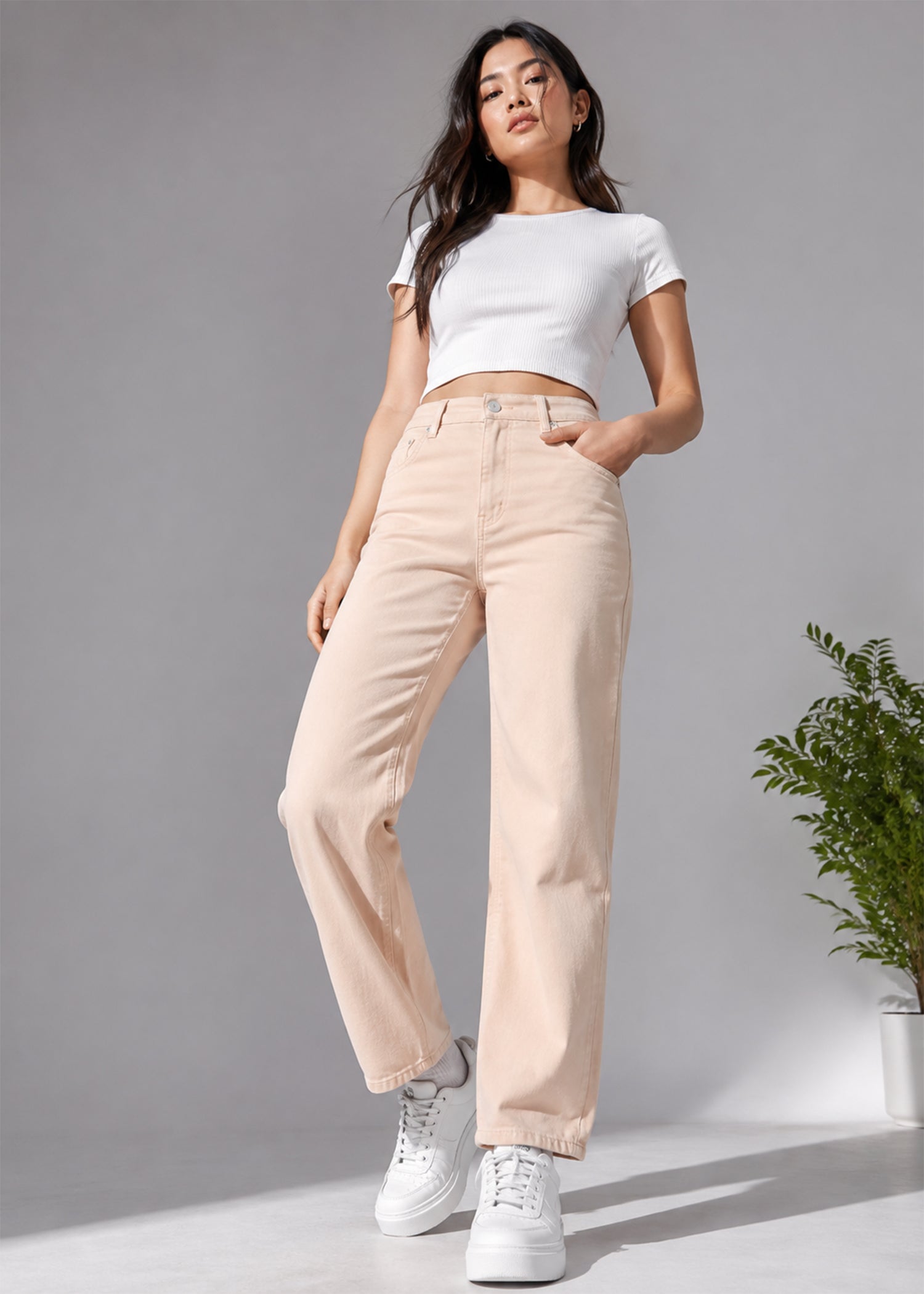 denim Jeans in Peach pink