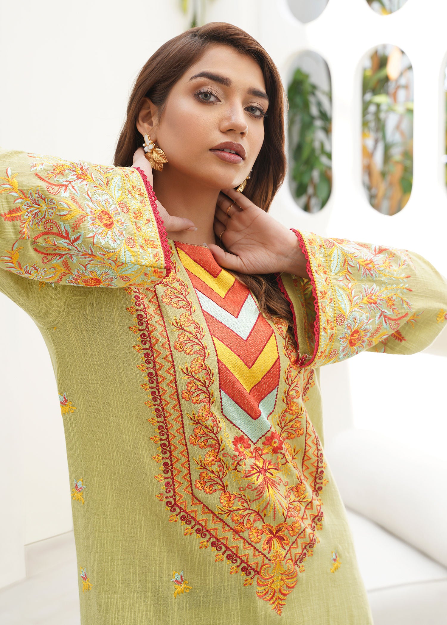 cotton karandi Kurta Set in Pistachio green