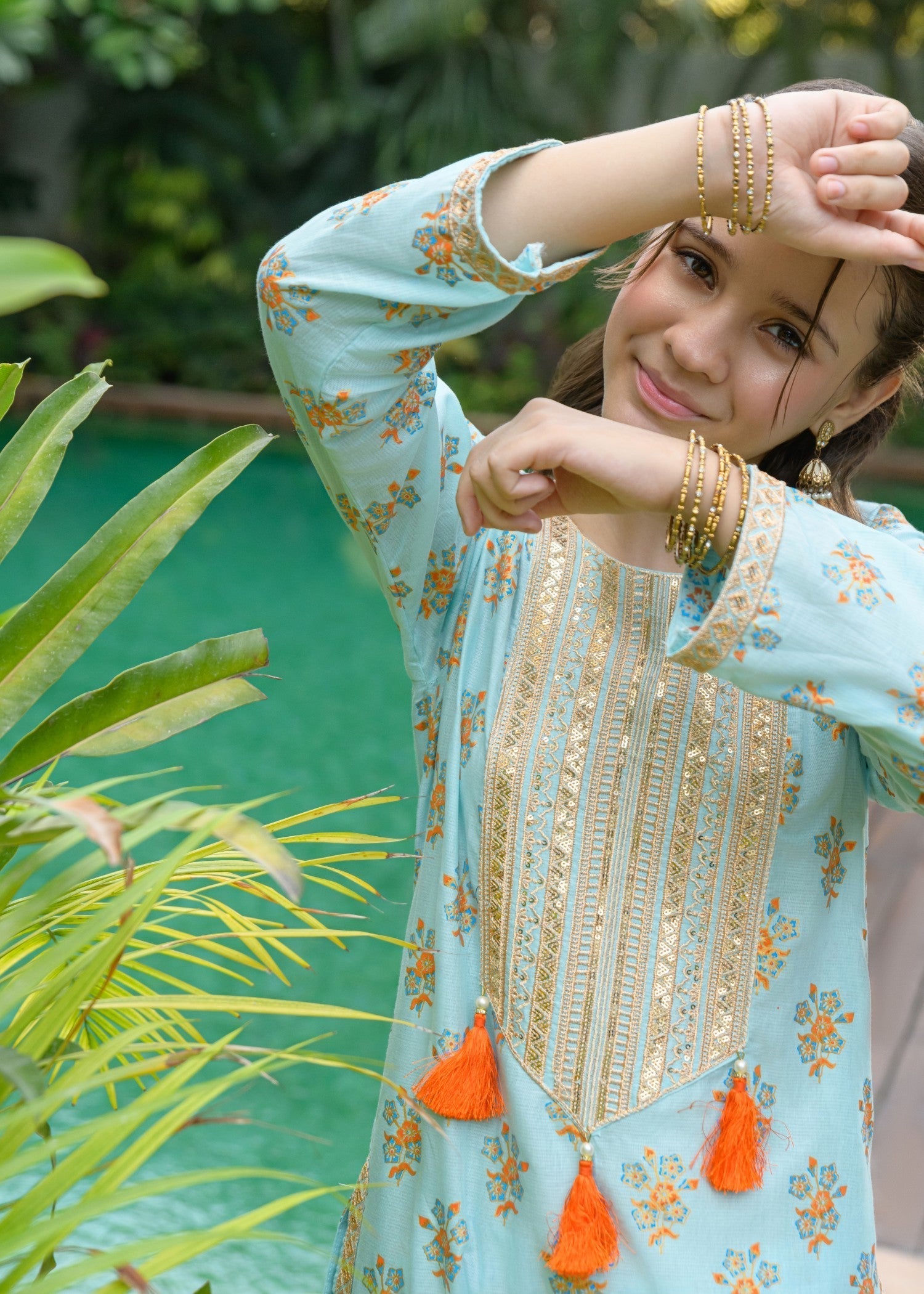 lawn Gharara in Turquoise