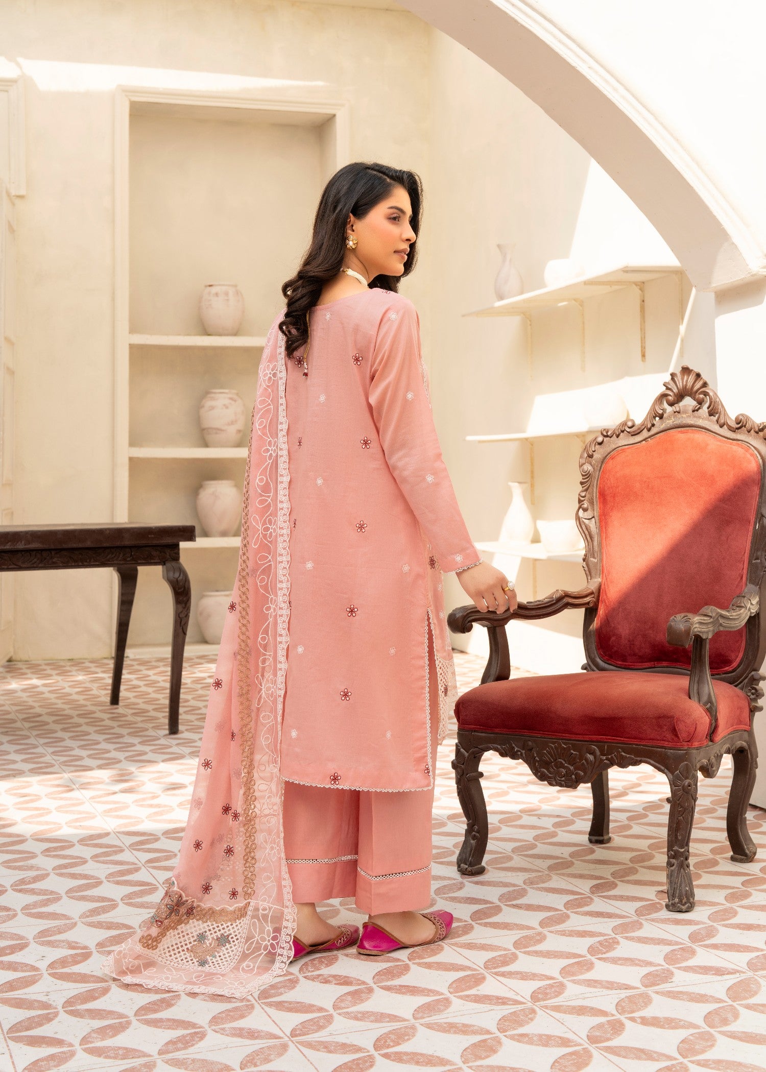 lawn cotton Kurta Set in Pale pink