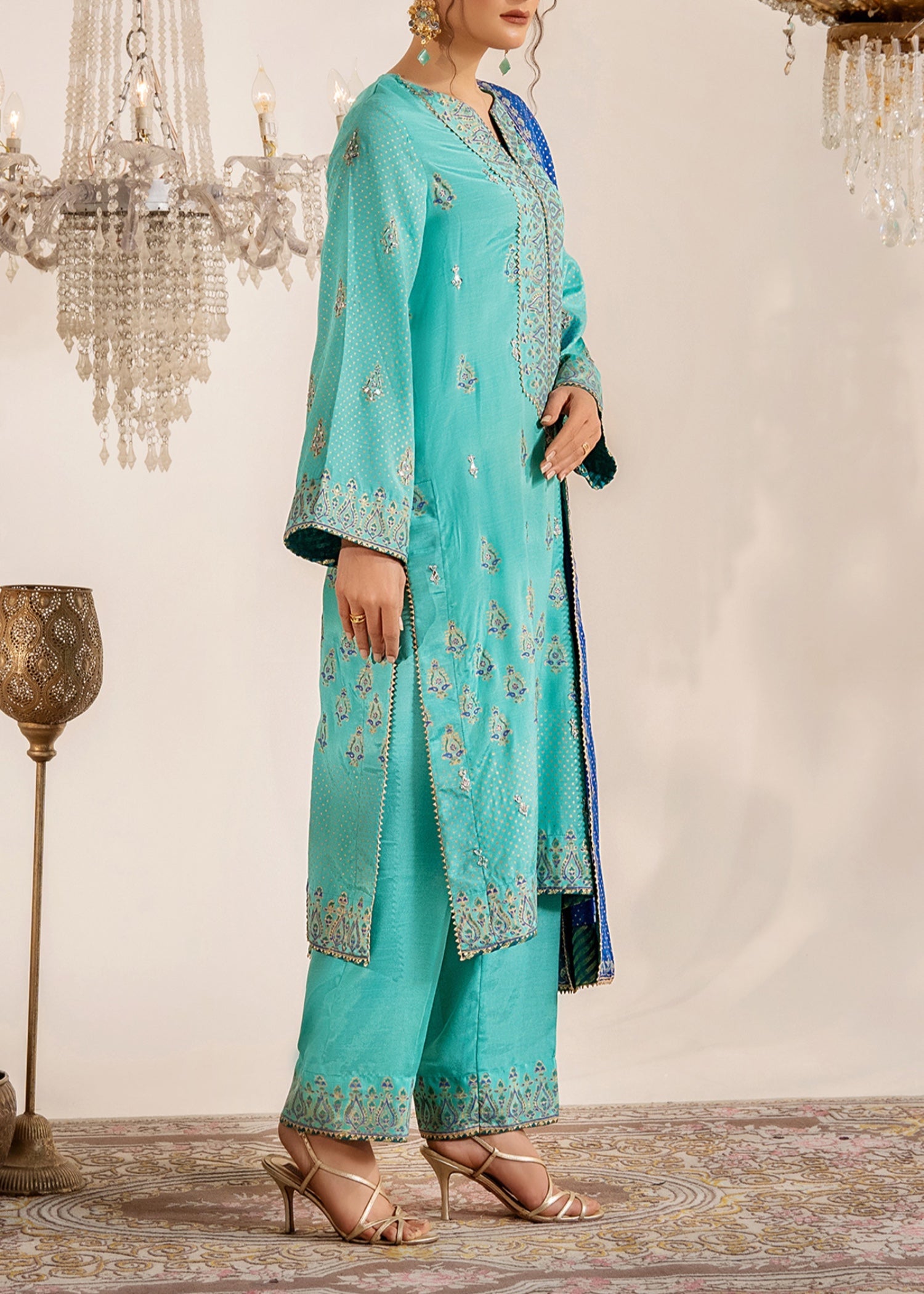 raw silk Unstitched in Turquoise